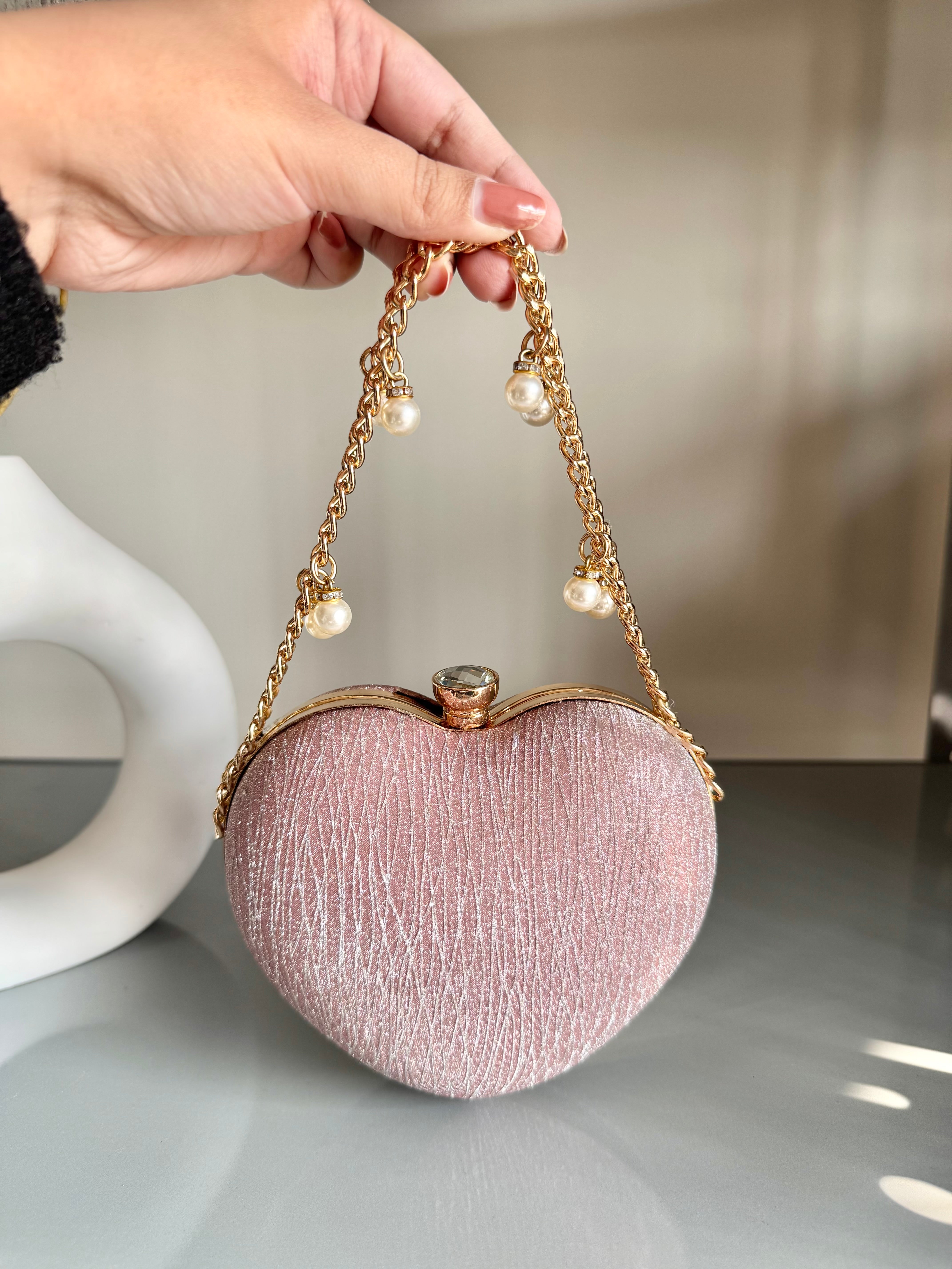 Bling Heart Clutch - Pink