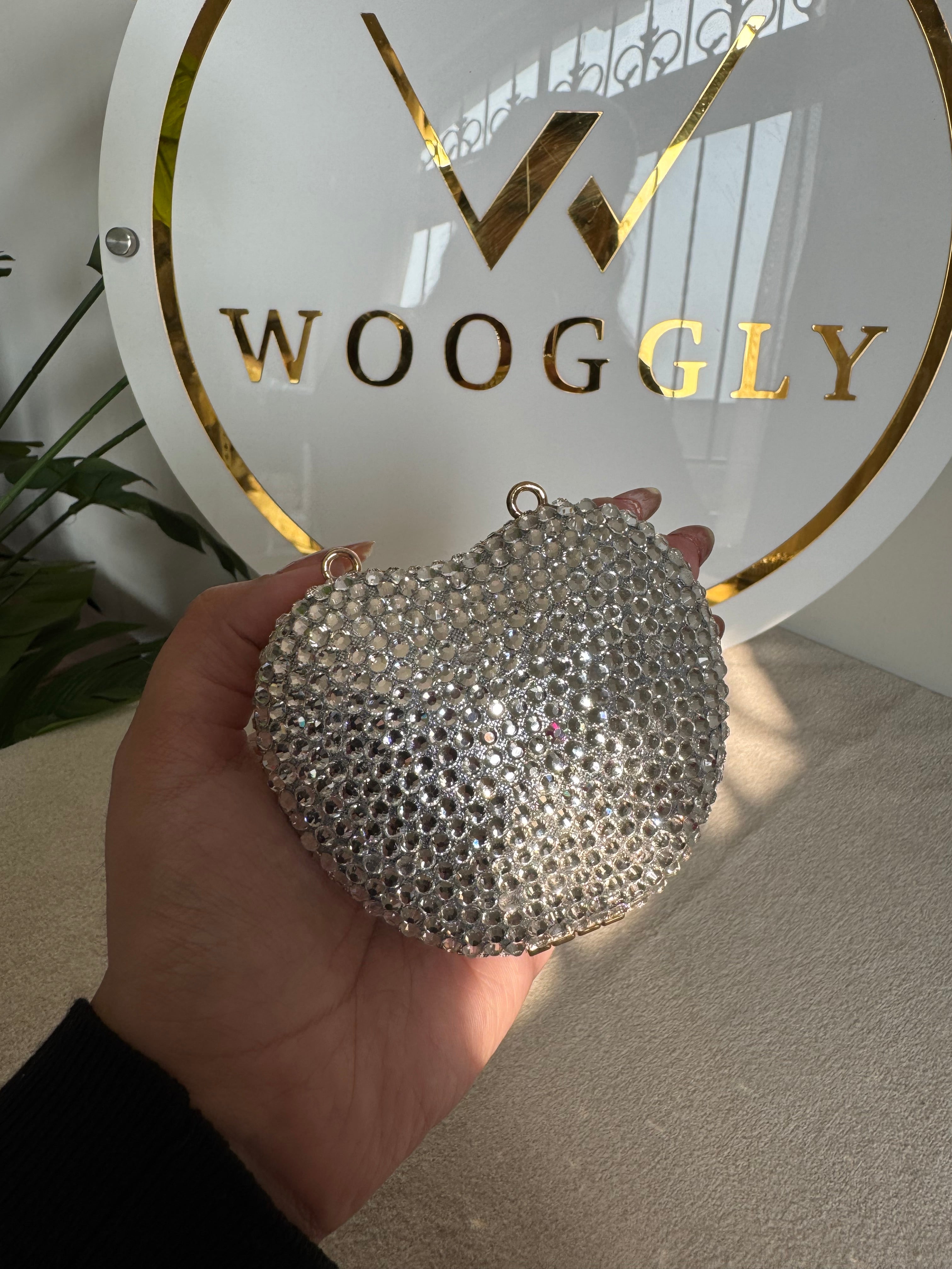 Heart Crystal Clutch with Chain - Mini Silver