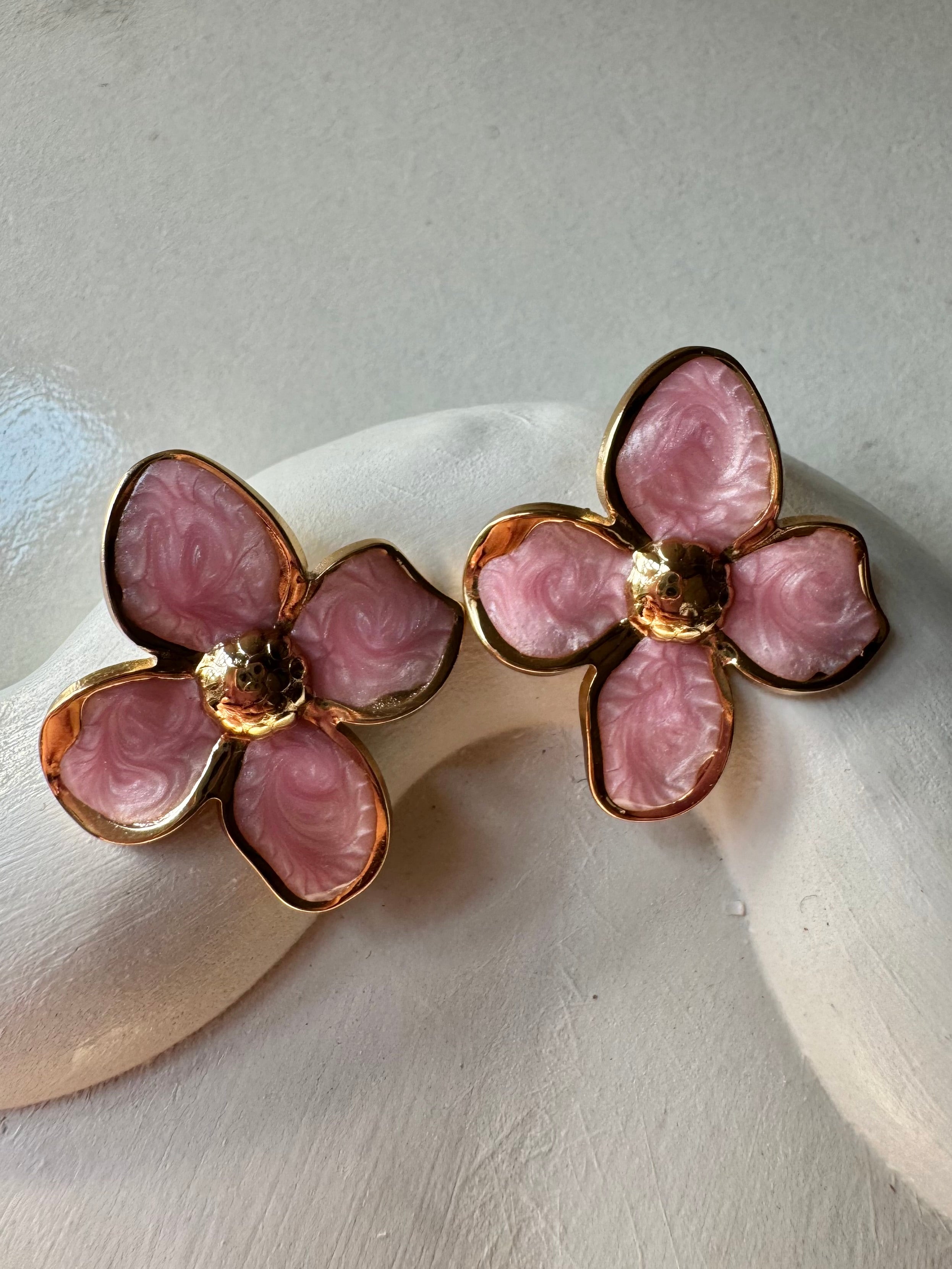 Velvet Floral Studs - Peach & Gold