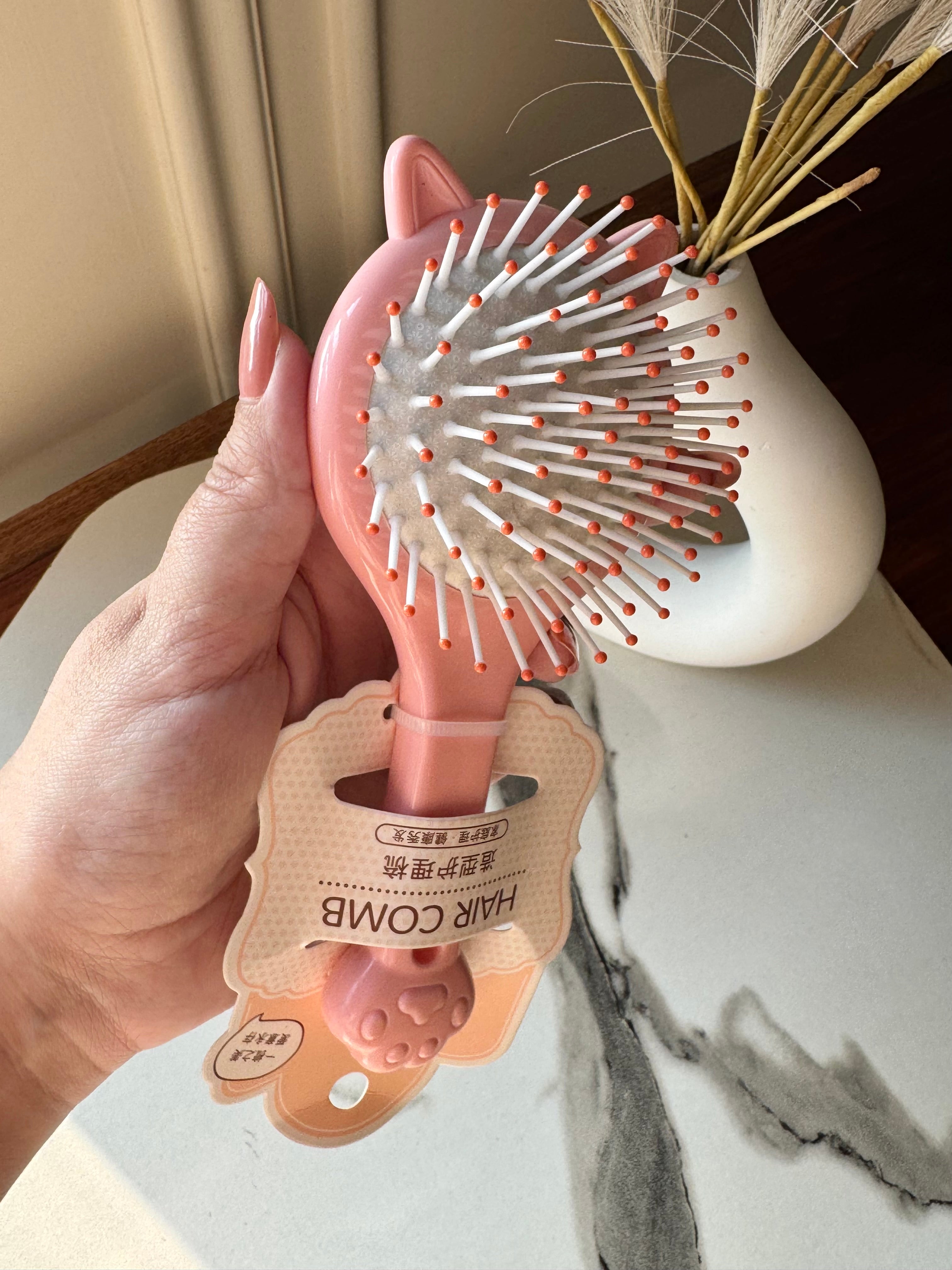 Kids Softest Teddy Shape Hair Brush with Mirror (Peach)