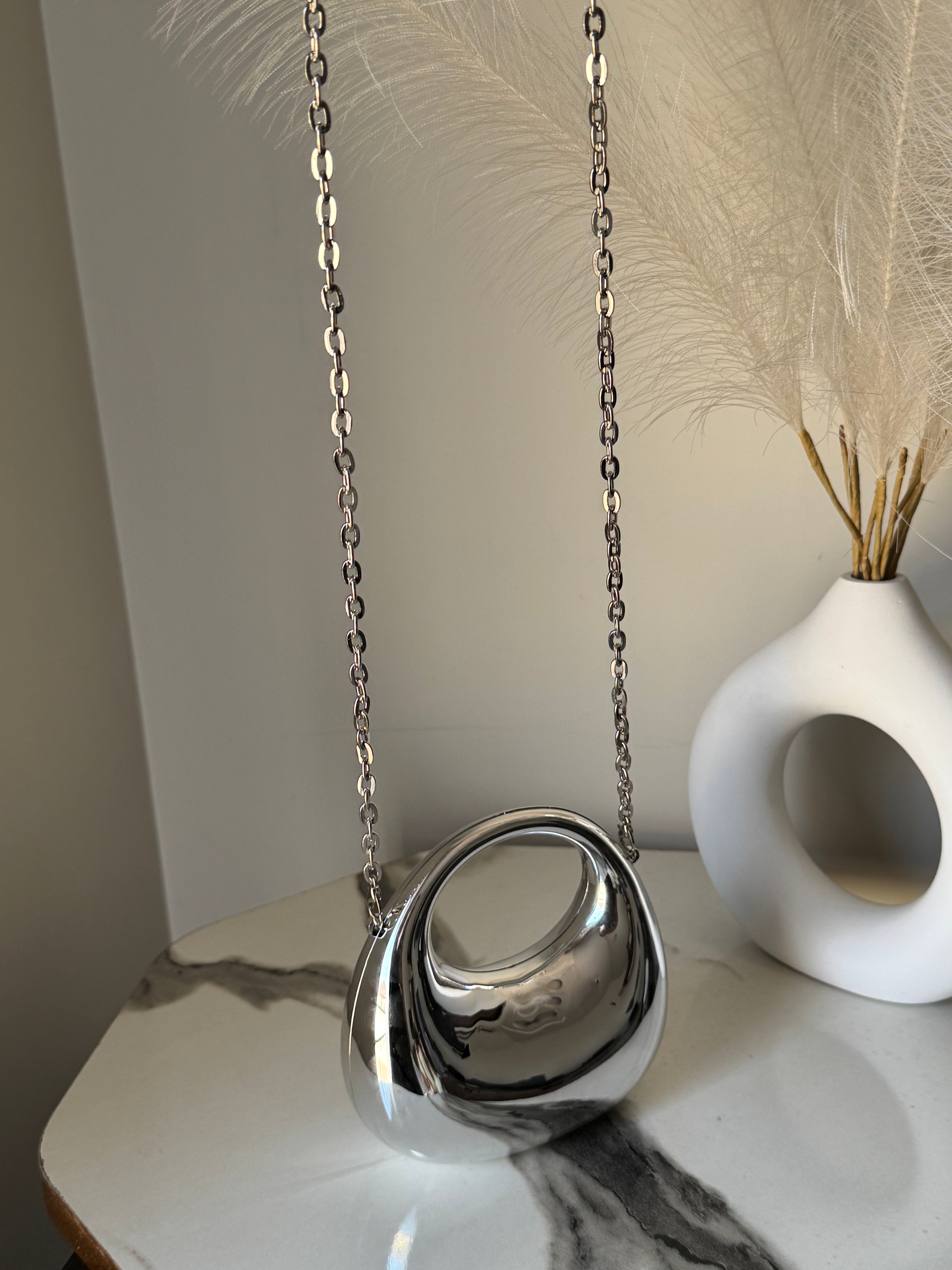 Viral Metallic Clutch with Chain - Mini Silver