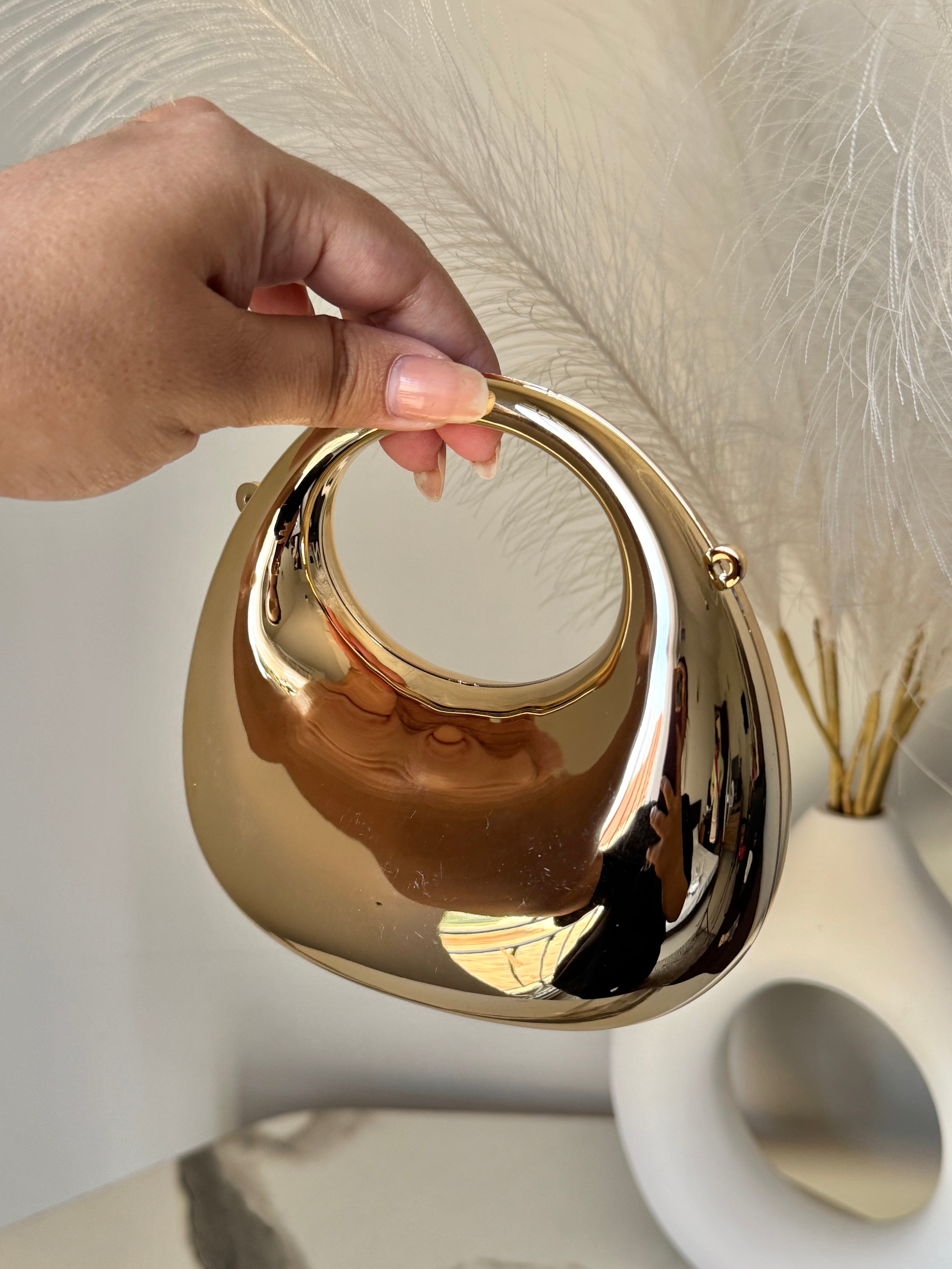 Viral Metallic Clutch with Chain - Mini Gold