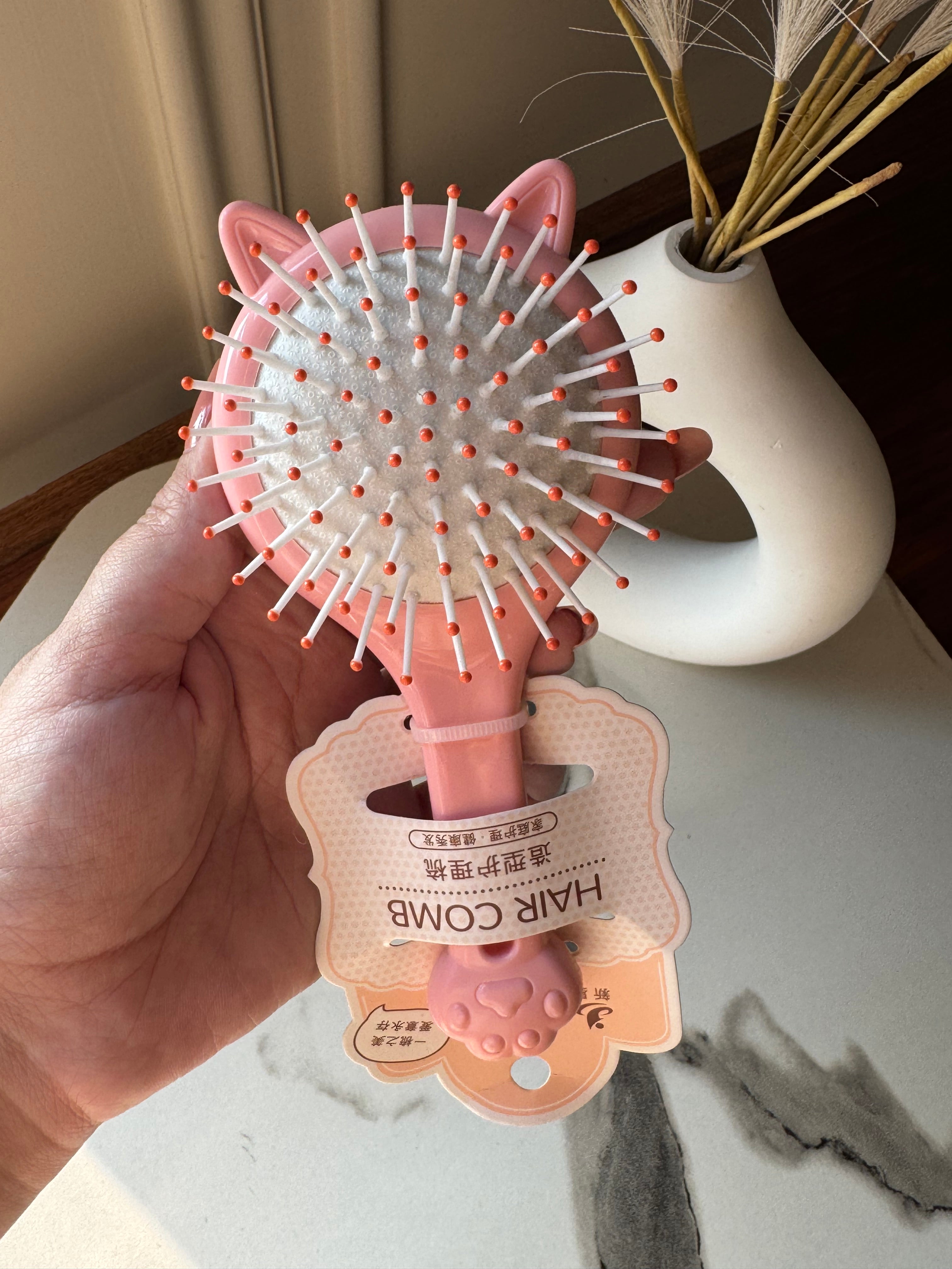 Kids Softest Teddy Shape Hair Brush with Mirror (Peach)