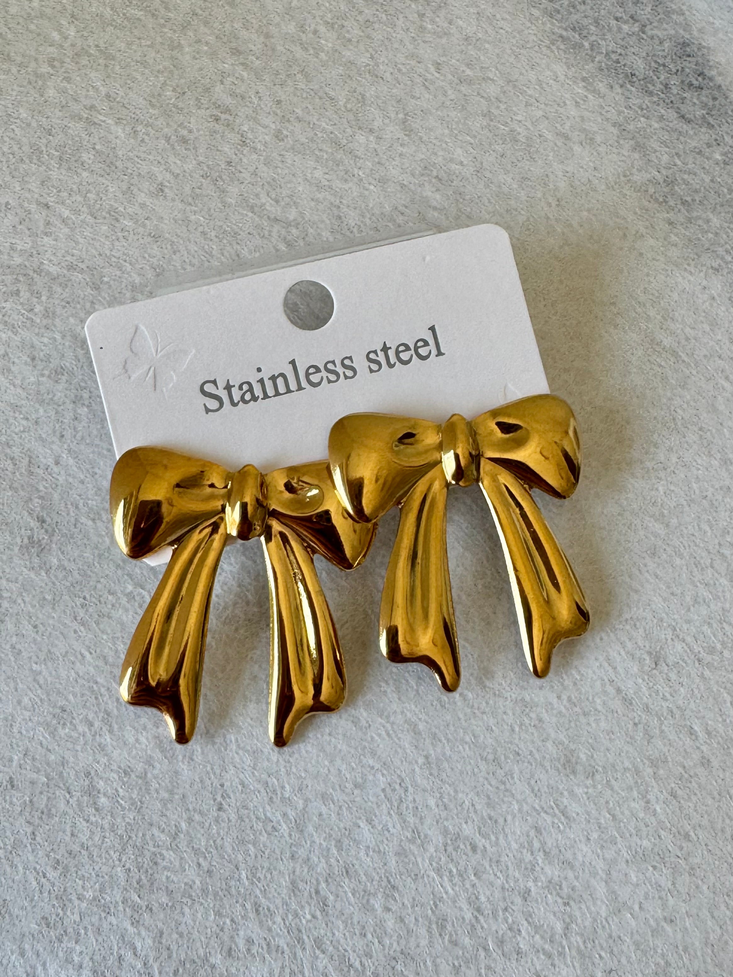 Gleaming Bows Earrings - 18K Gold Plated