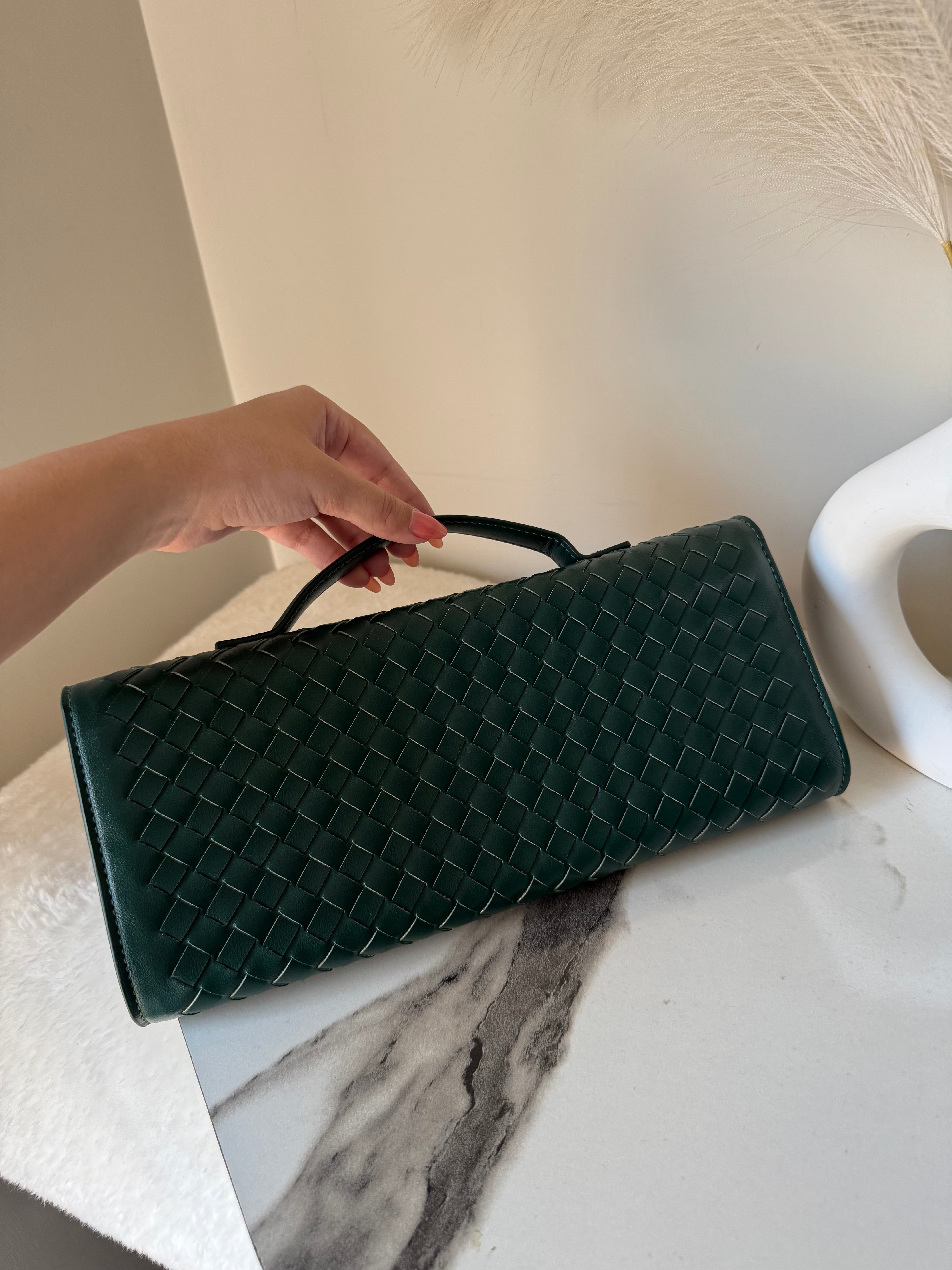 Bottega Veneta Inspired Clutch (Green) with Long Strap