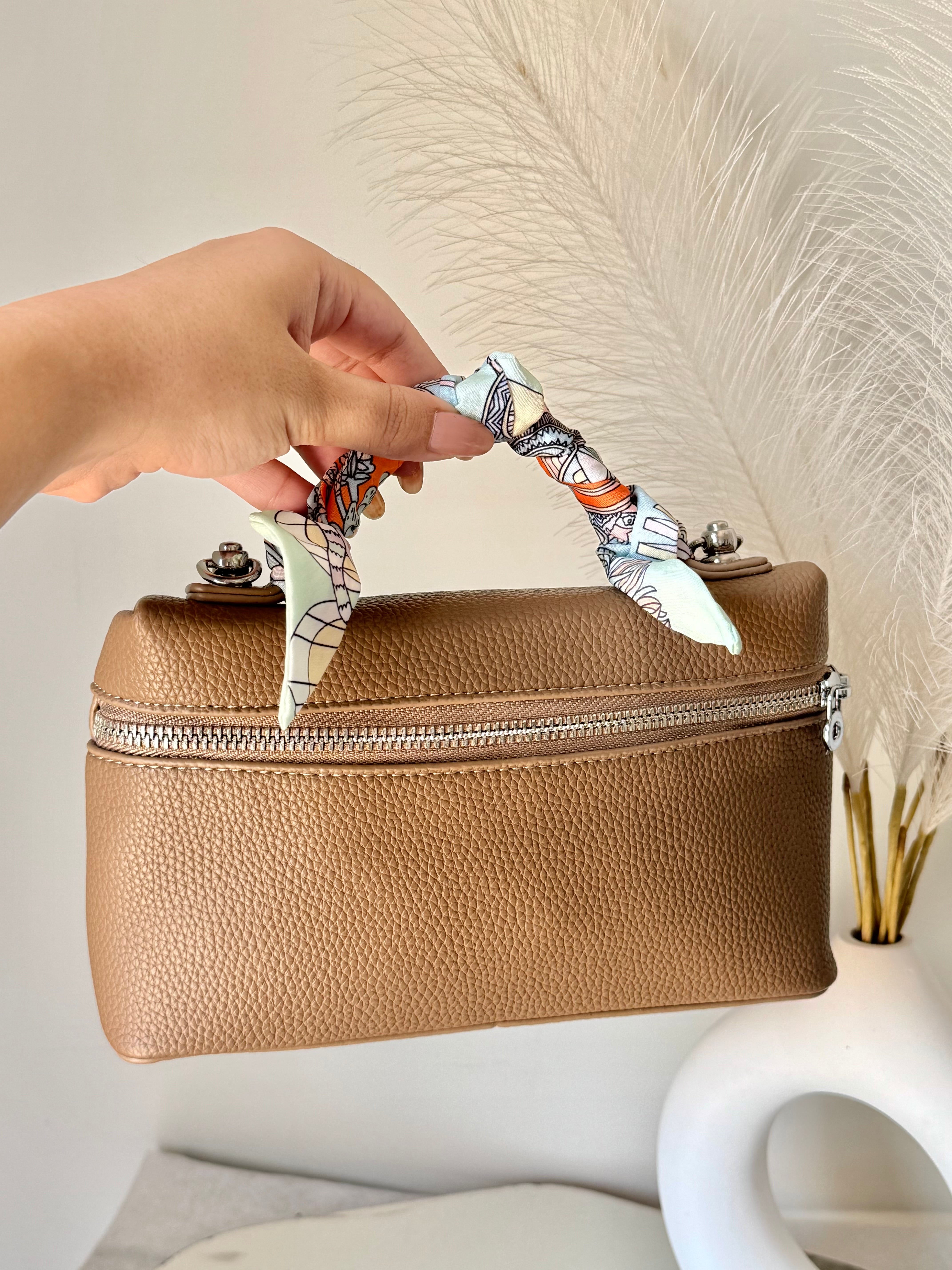 Loro Piana Inspired with Strap & Silk Scarf - Brown