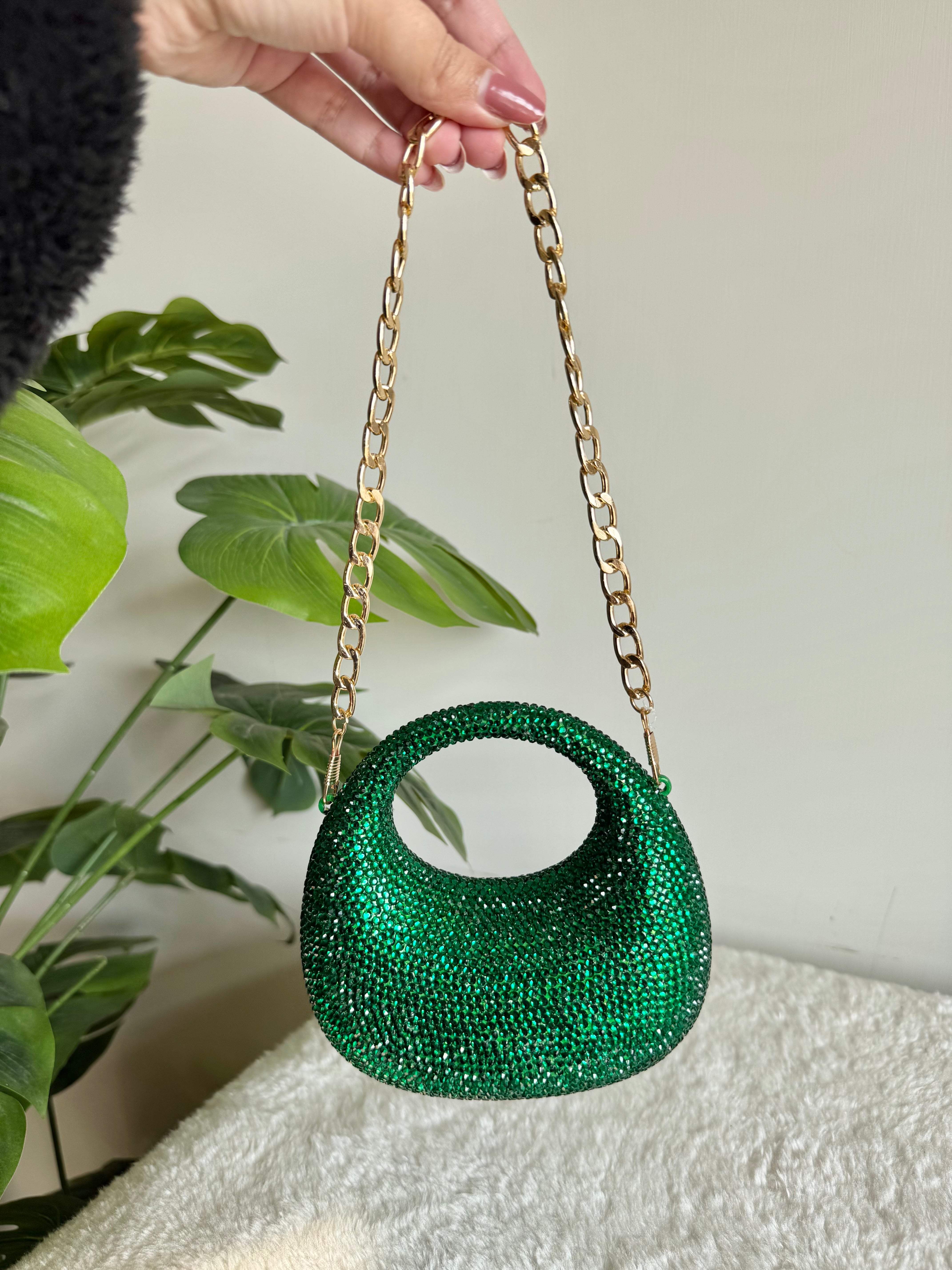 Viral Swarovski Metallic Clutch - Mini Emerald Green