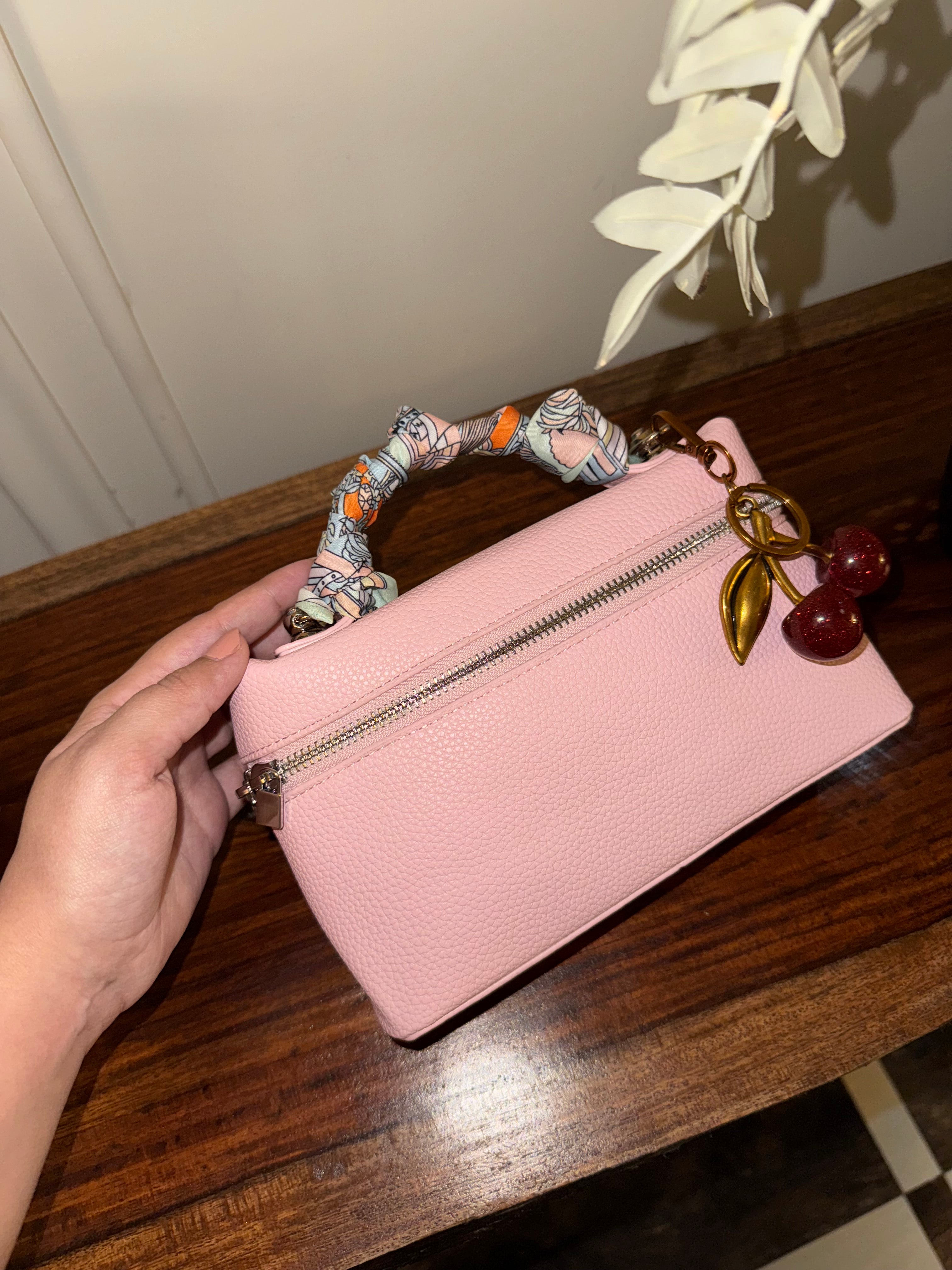 Loro Piana Inspired with Strap & Silk Scarf - Pink