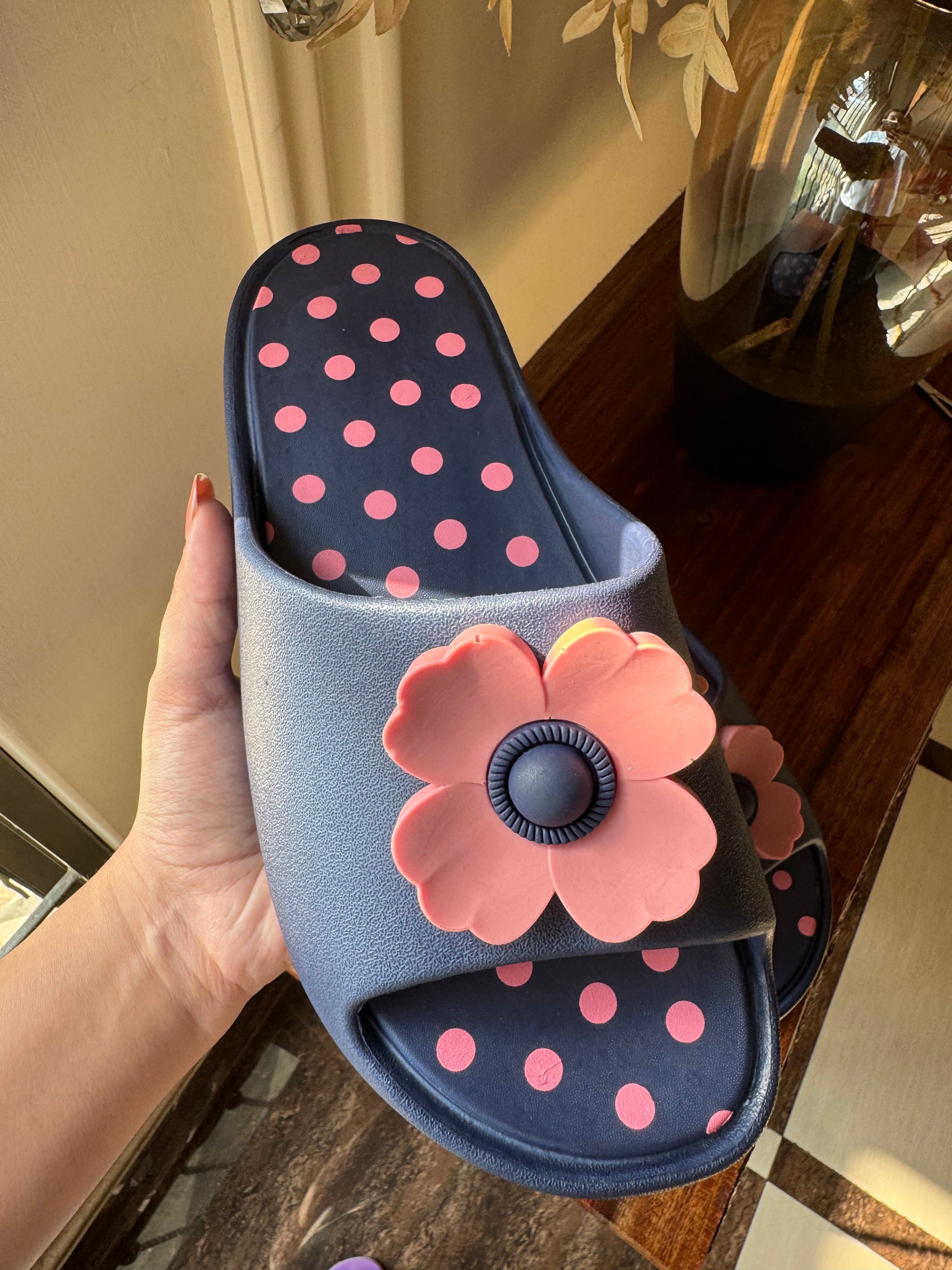 Soft Floral Slides - Blue & Pink