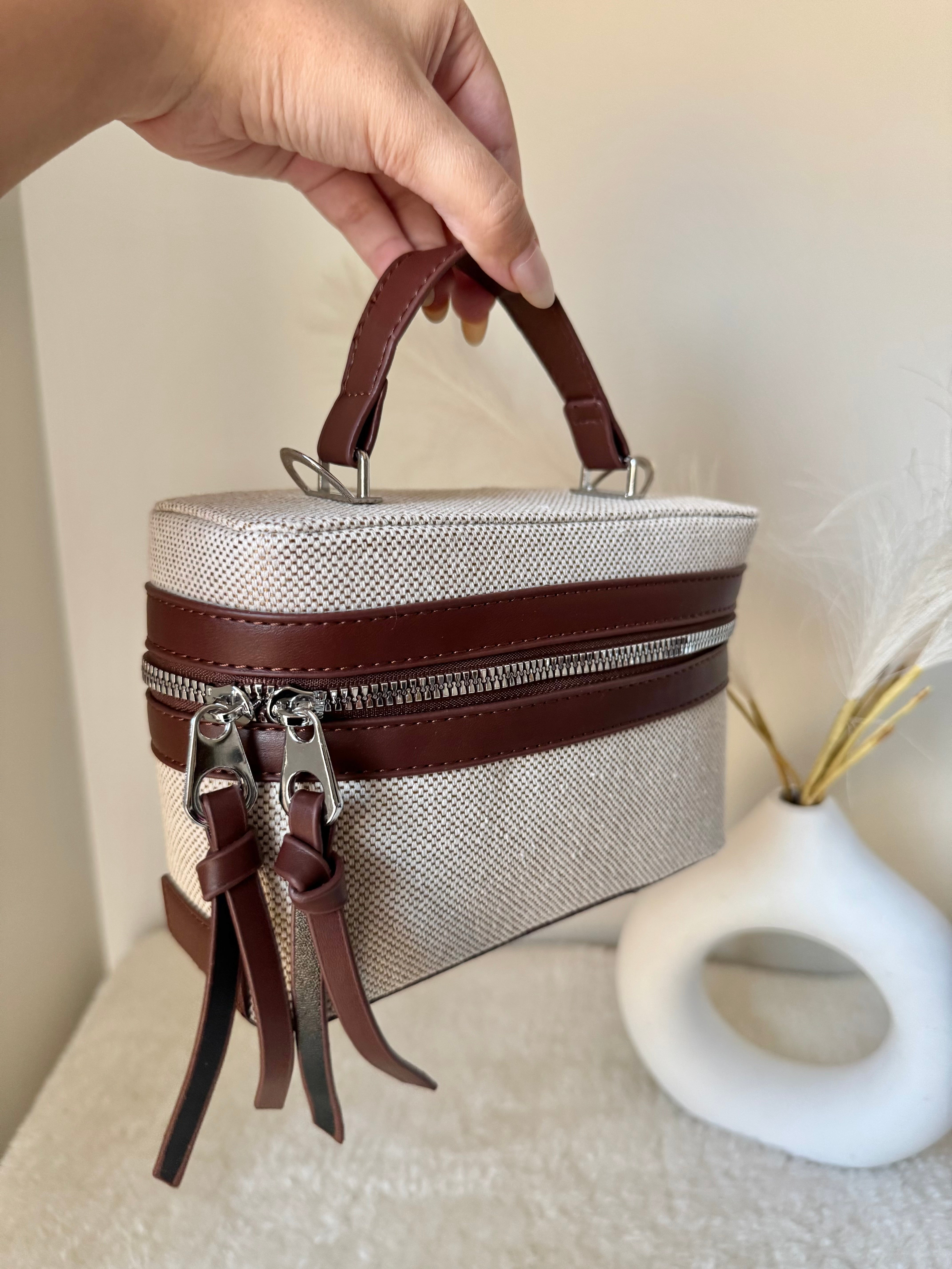 ZARA Inspired Box Bag - Chocolate Brown with Long Strap