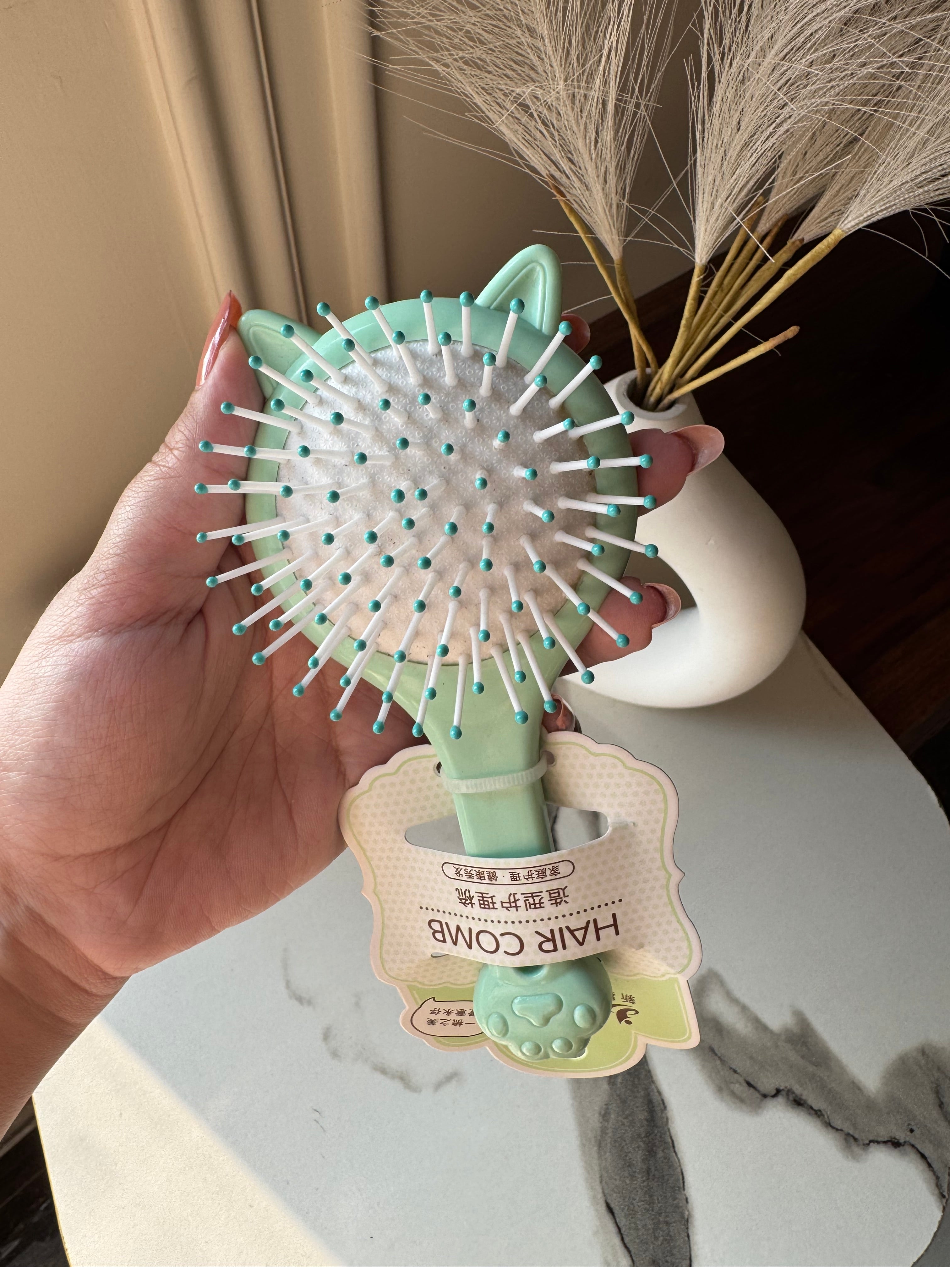 Kids Softest Teddy Shape Hair Brush with Mirror (Green)