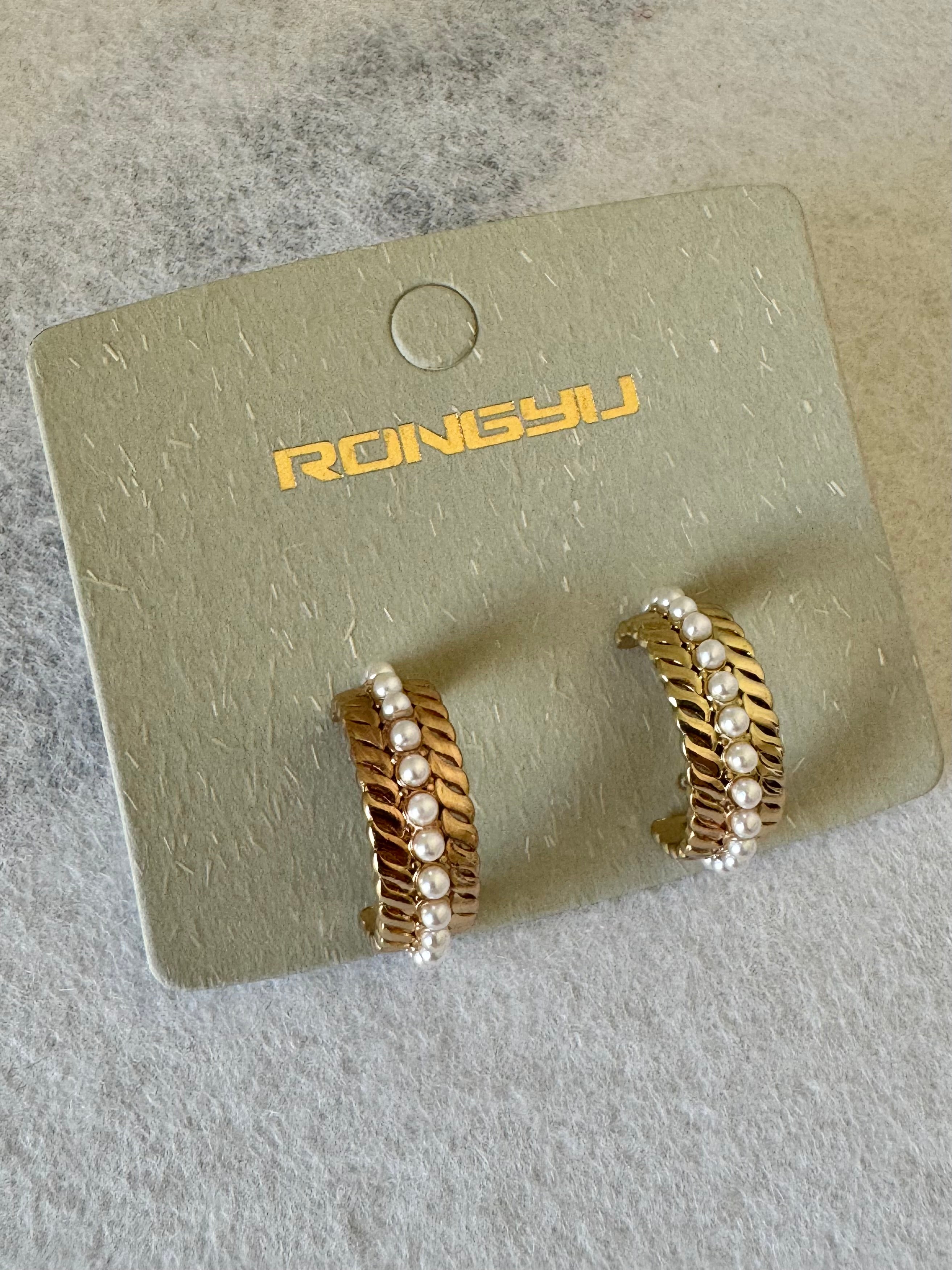 Classic Pearl Gold Hoops