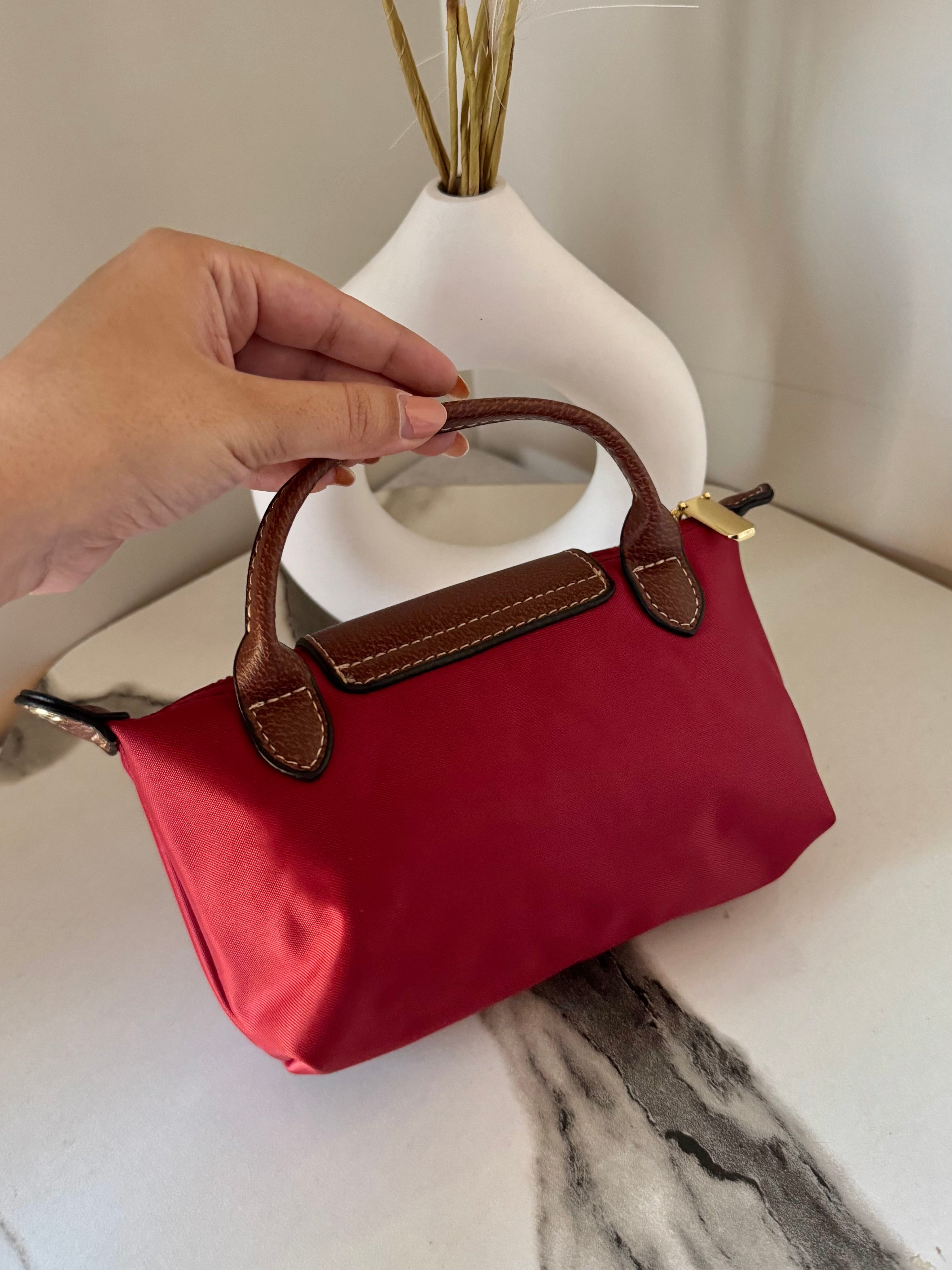 Longchamp Crossbody Bag with Strap - Small Maroon (NO LOGO)