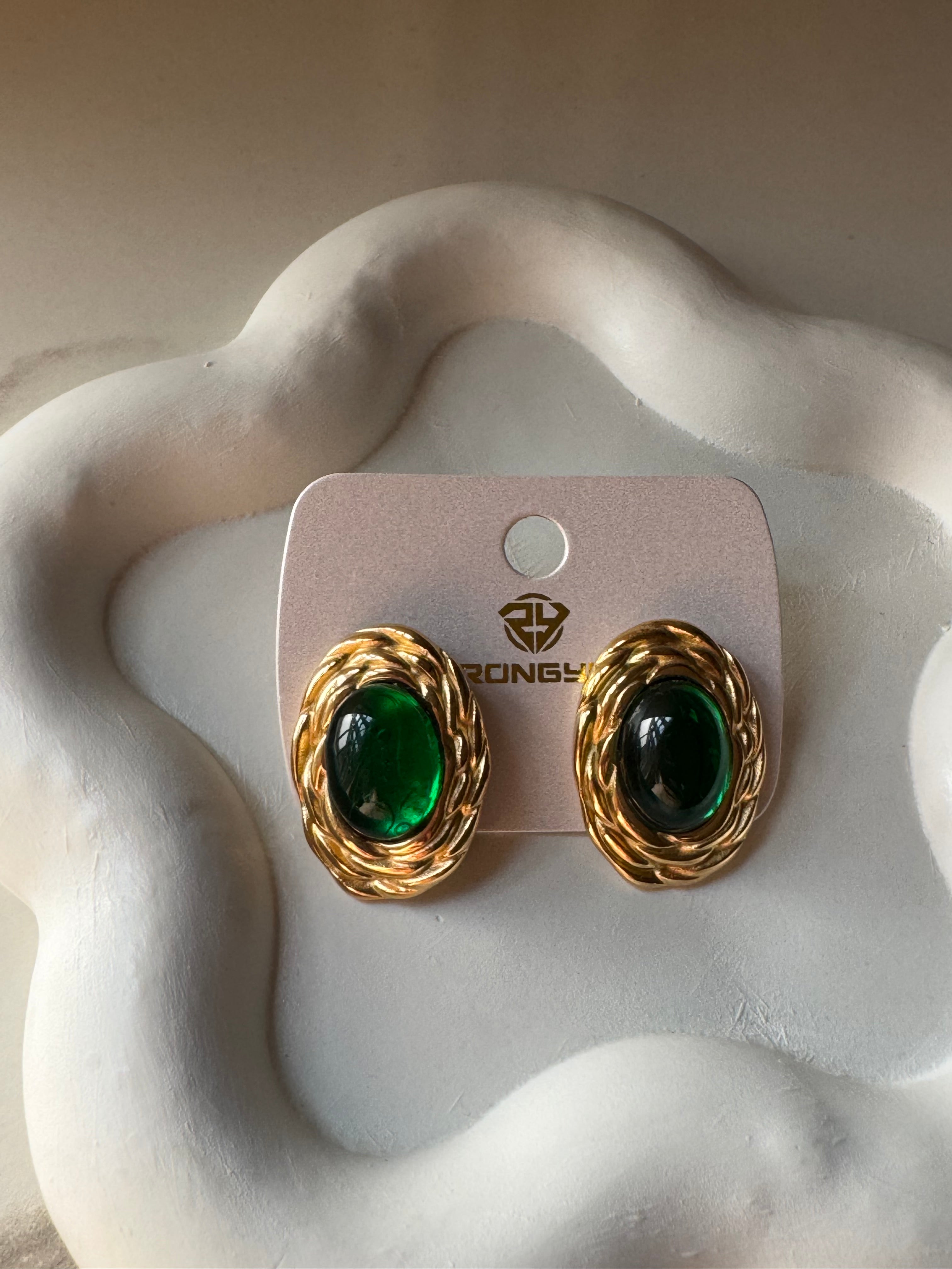 Emerald Ember Studs - 18K Gold Plated