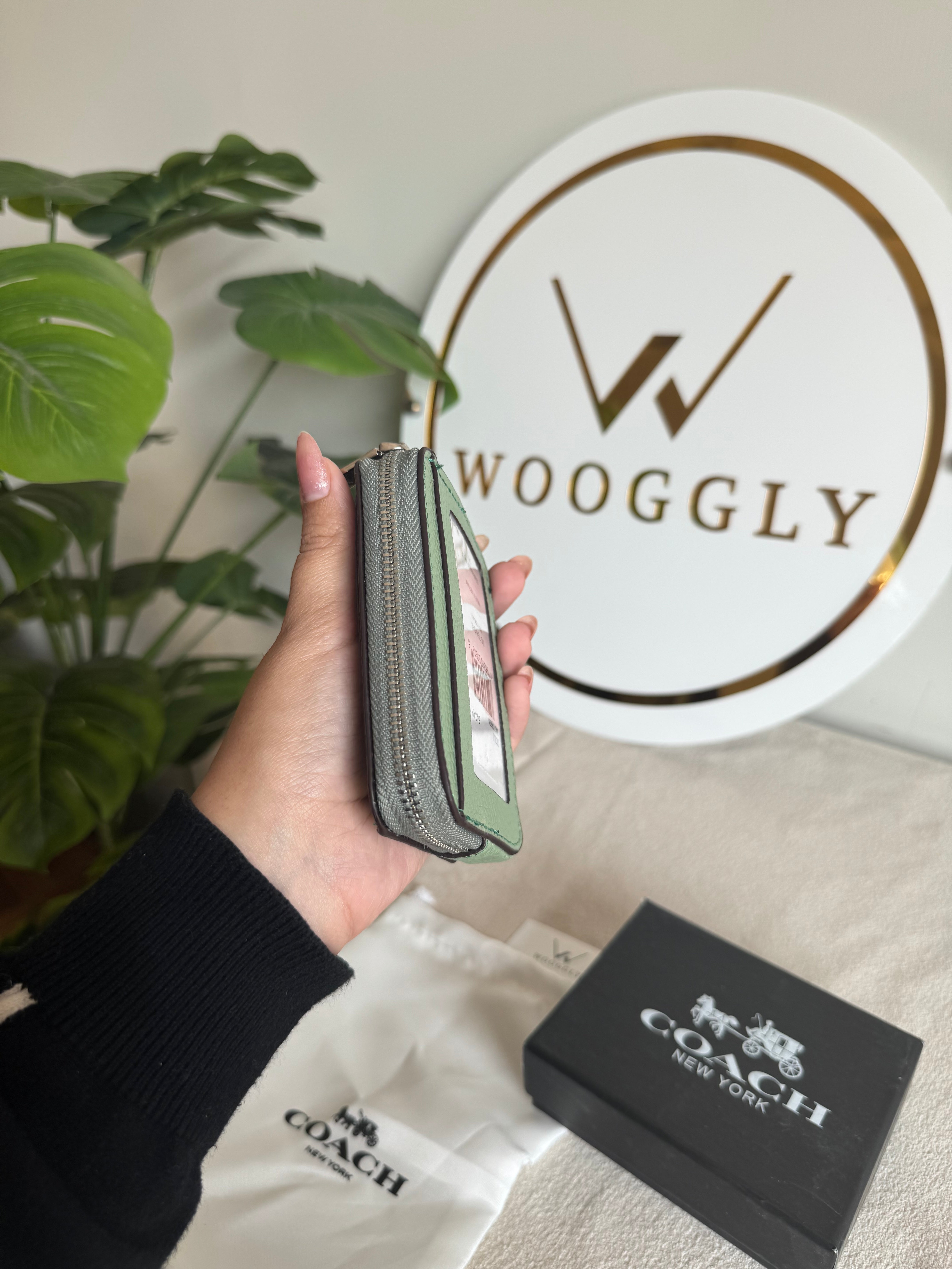 Coach Zip Card Case with Box Packing - Sea Green