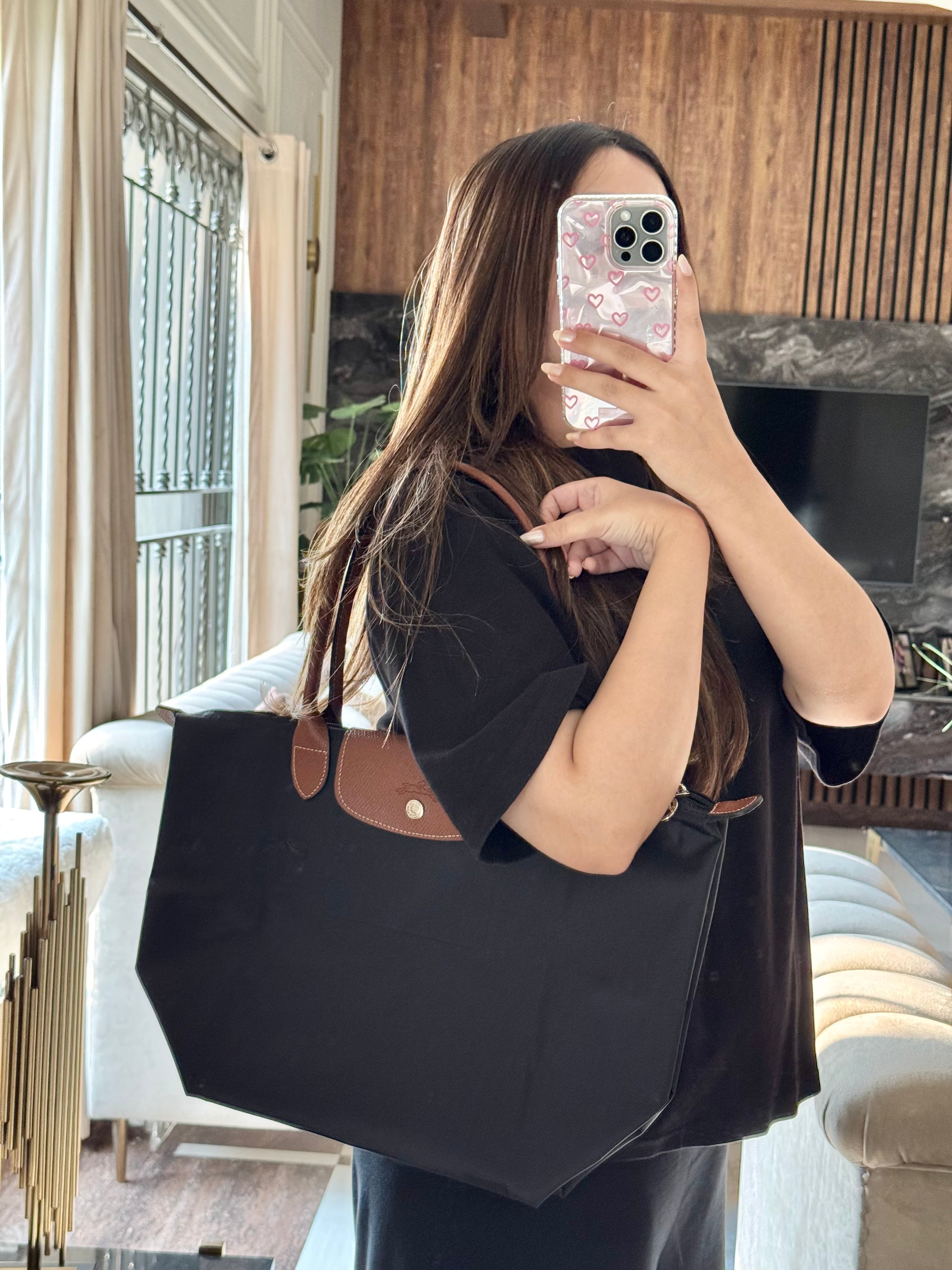 Longchamp Tote LARGE - Black (WITH BRAND LOGO)