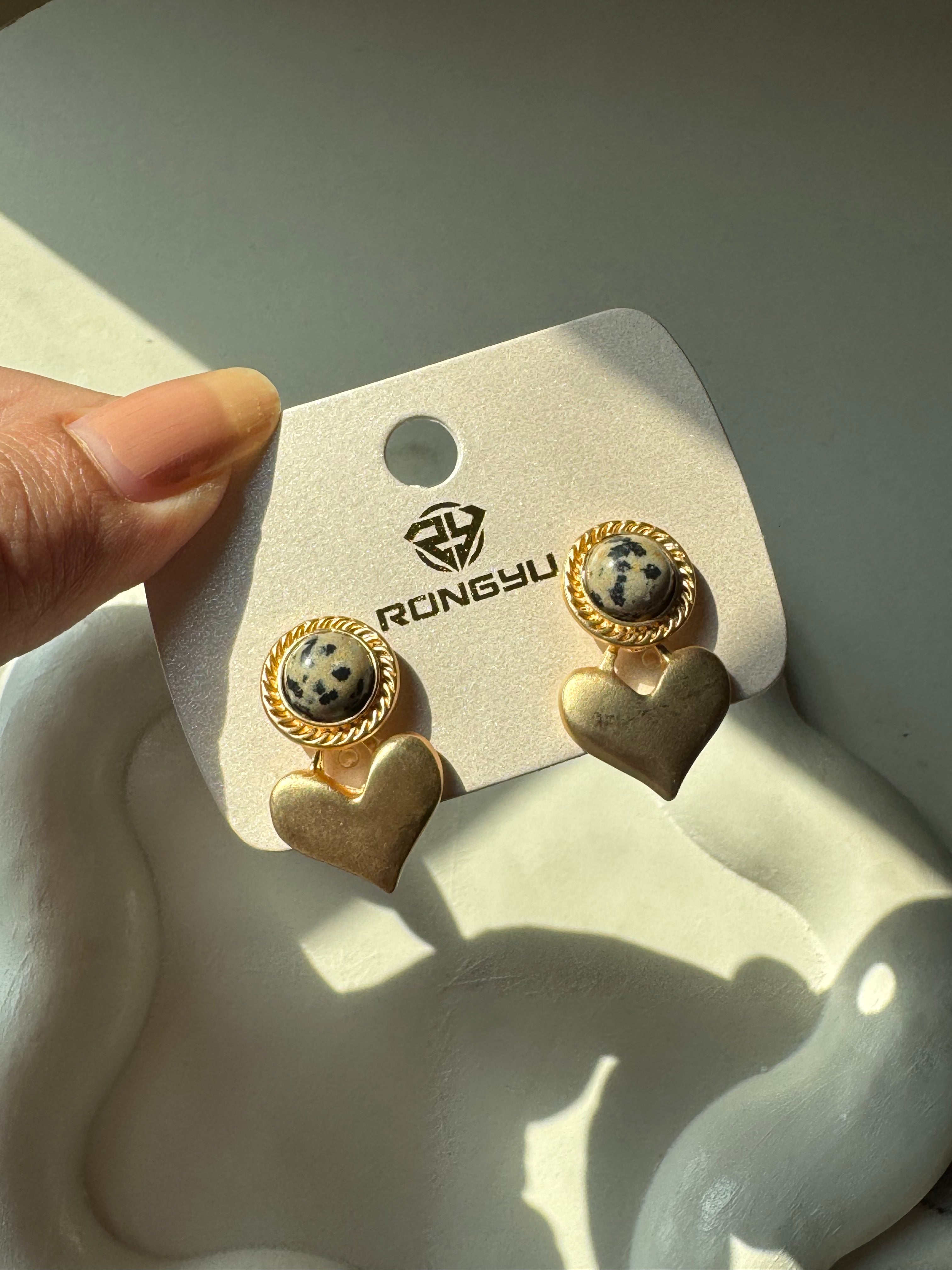 Midnight Heart - Black & Gold Earrings