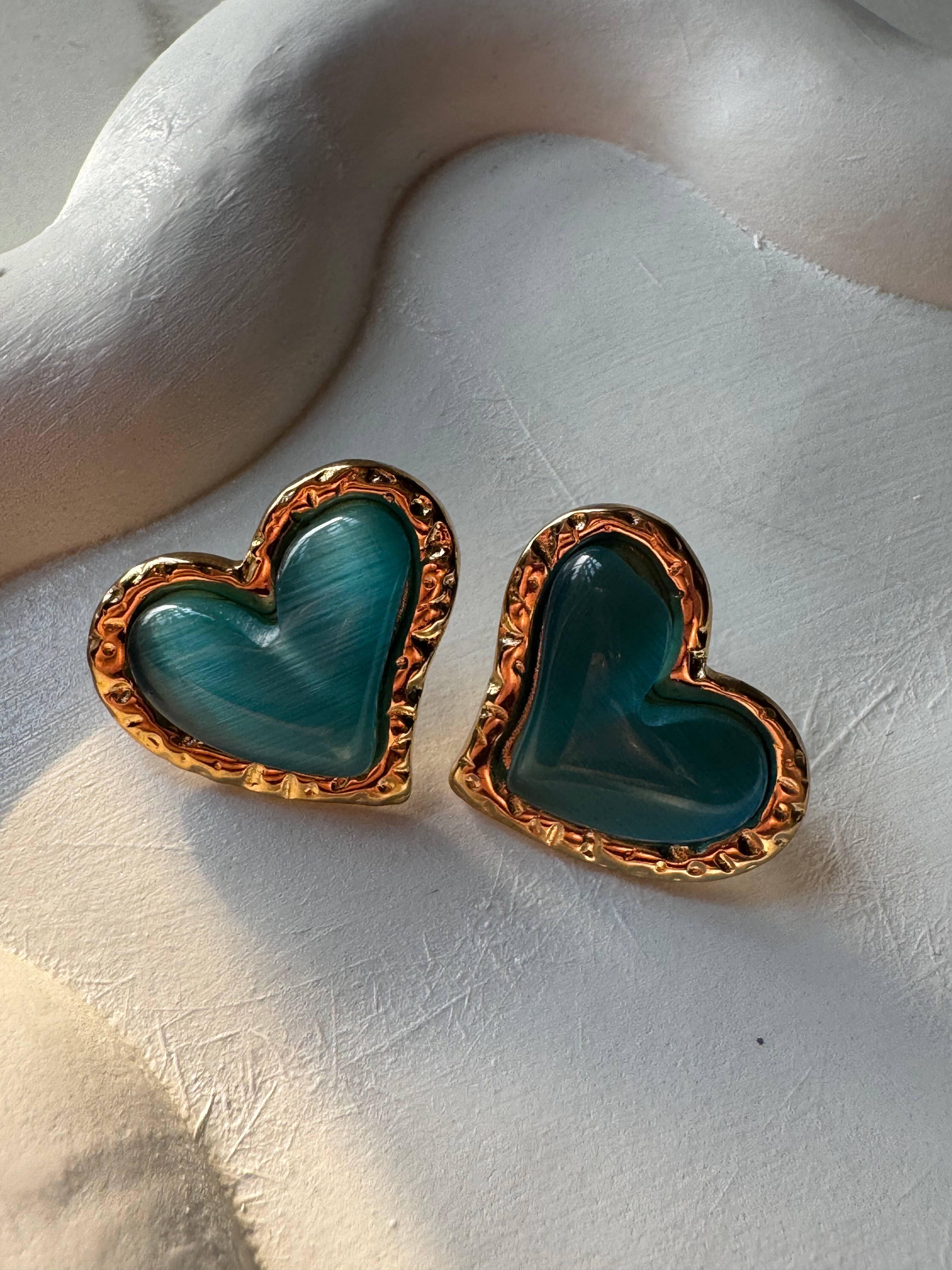 Turquoise Heart Studs - 18K Gold Plated