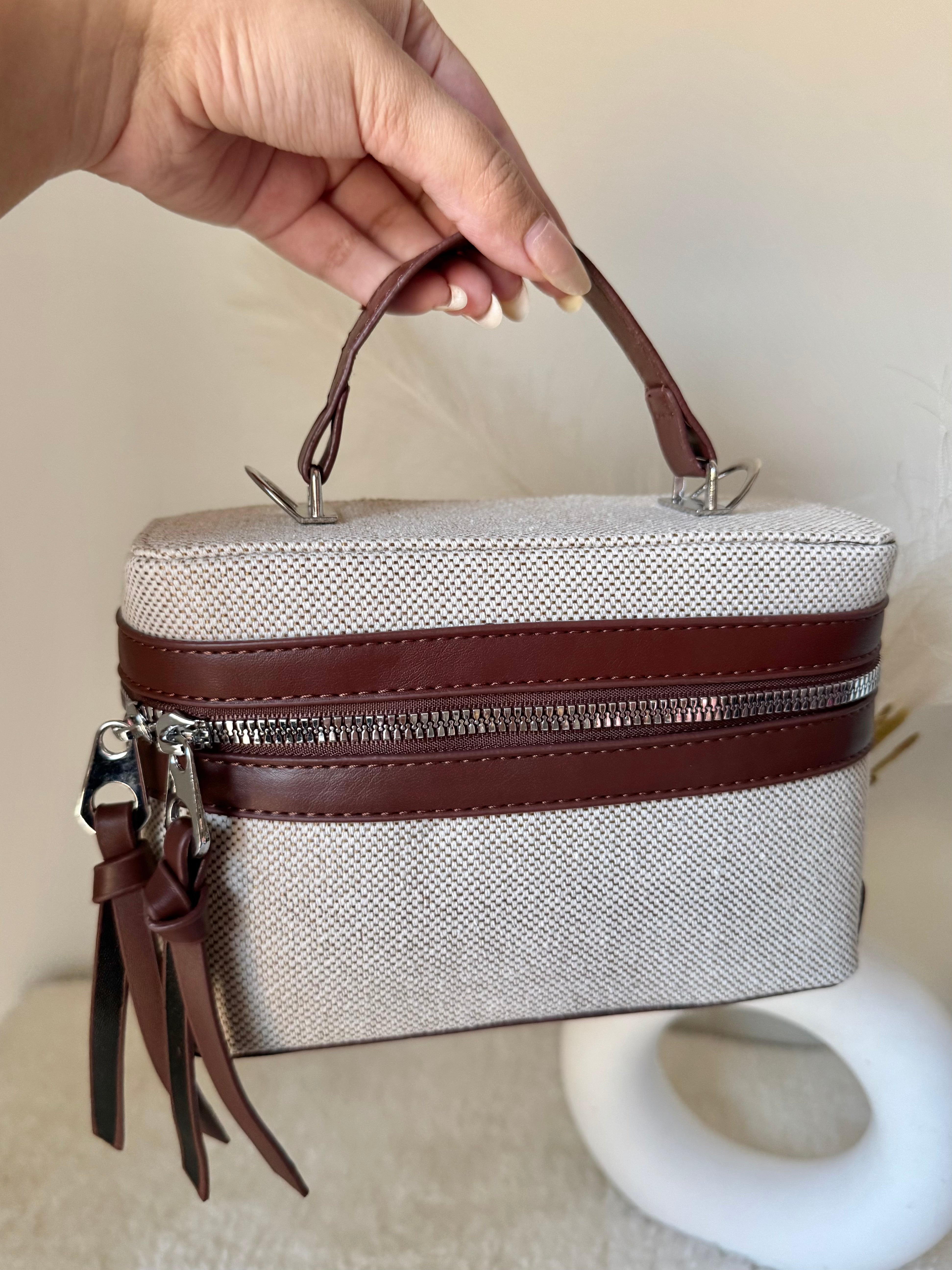 ZARA Inspired Box Bag - Chocolate Brown with Long Strap