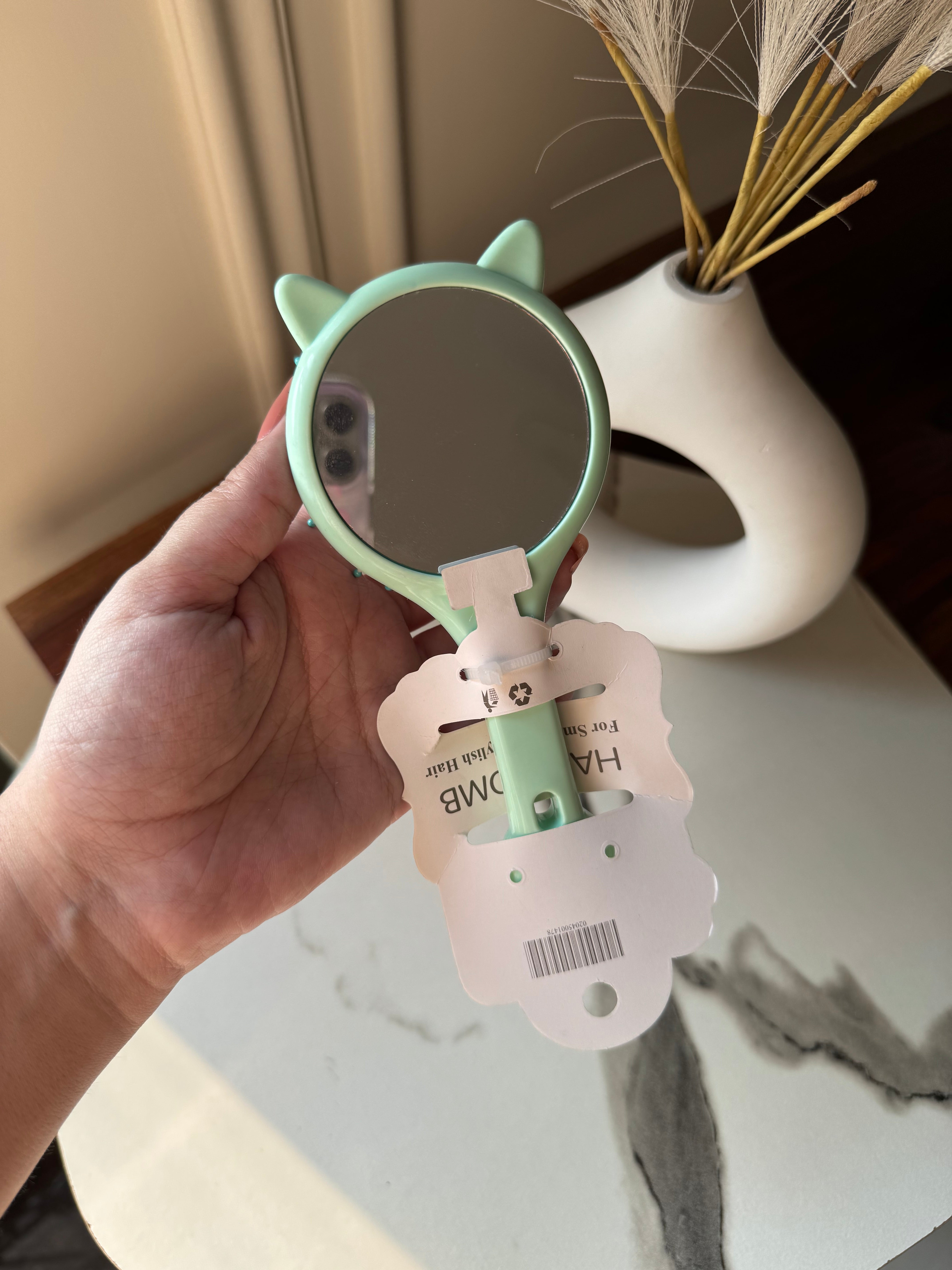 Kids Softest Teddy Shape Hair Brush with Mirror (Green)