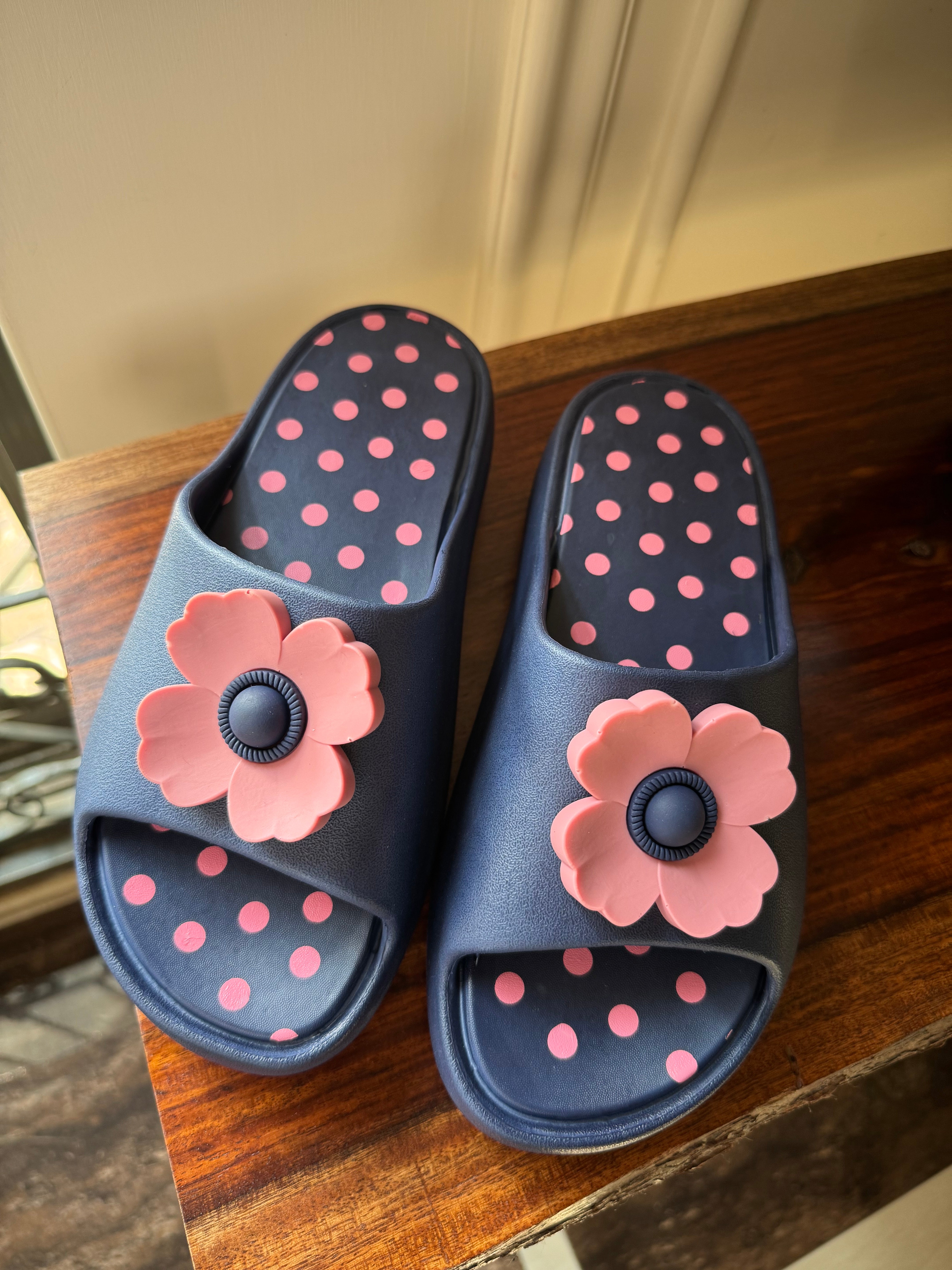 Soft Floral Slides - Blue & Pink