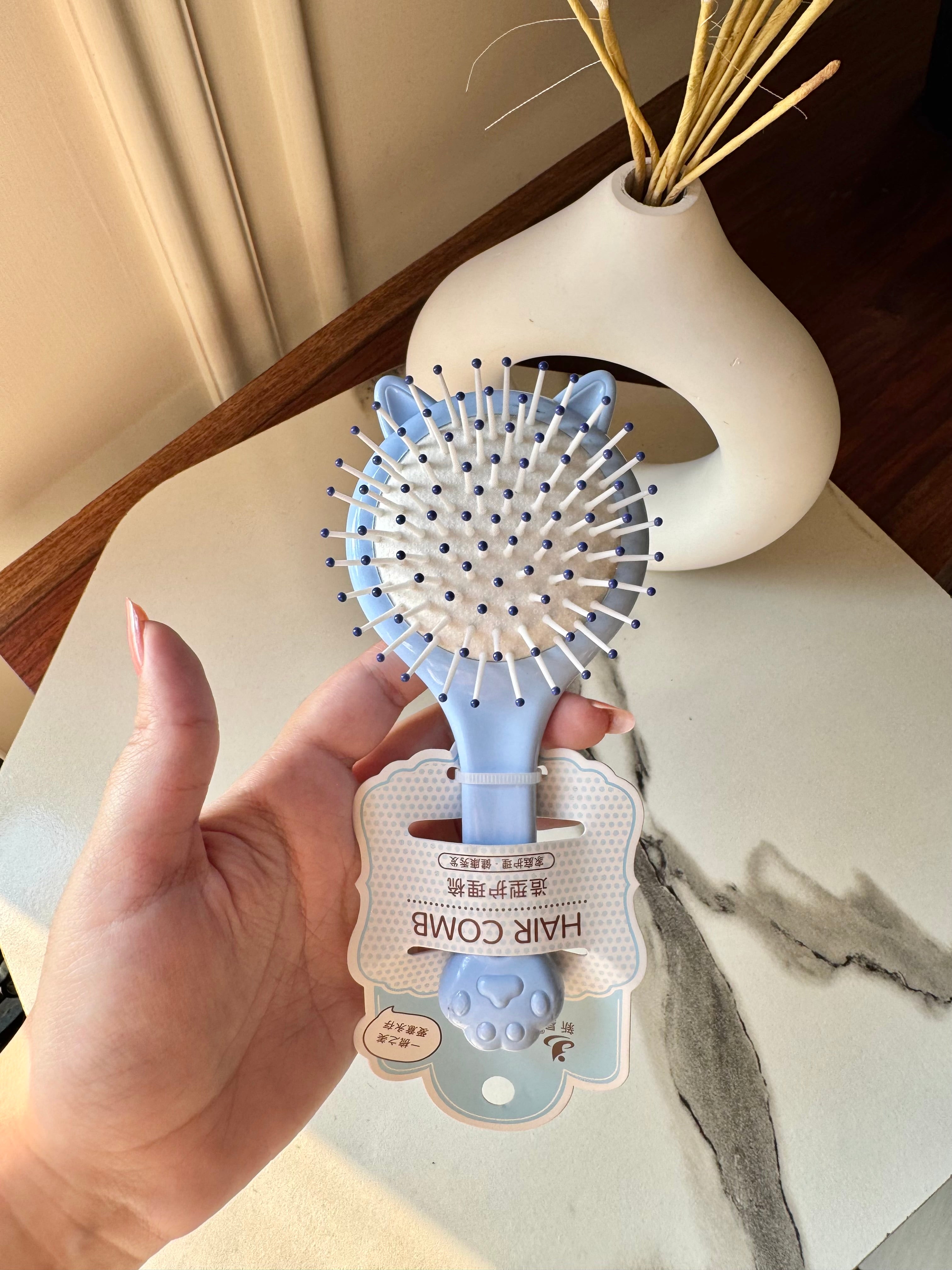 Kids Softest Teddy Shape Hair Brush with Mirror (Blue)
