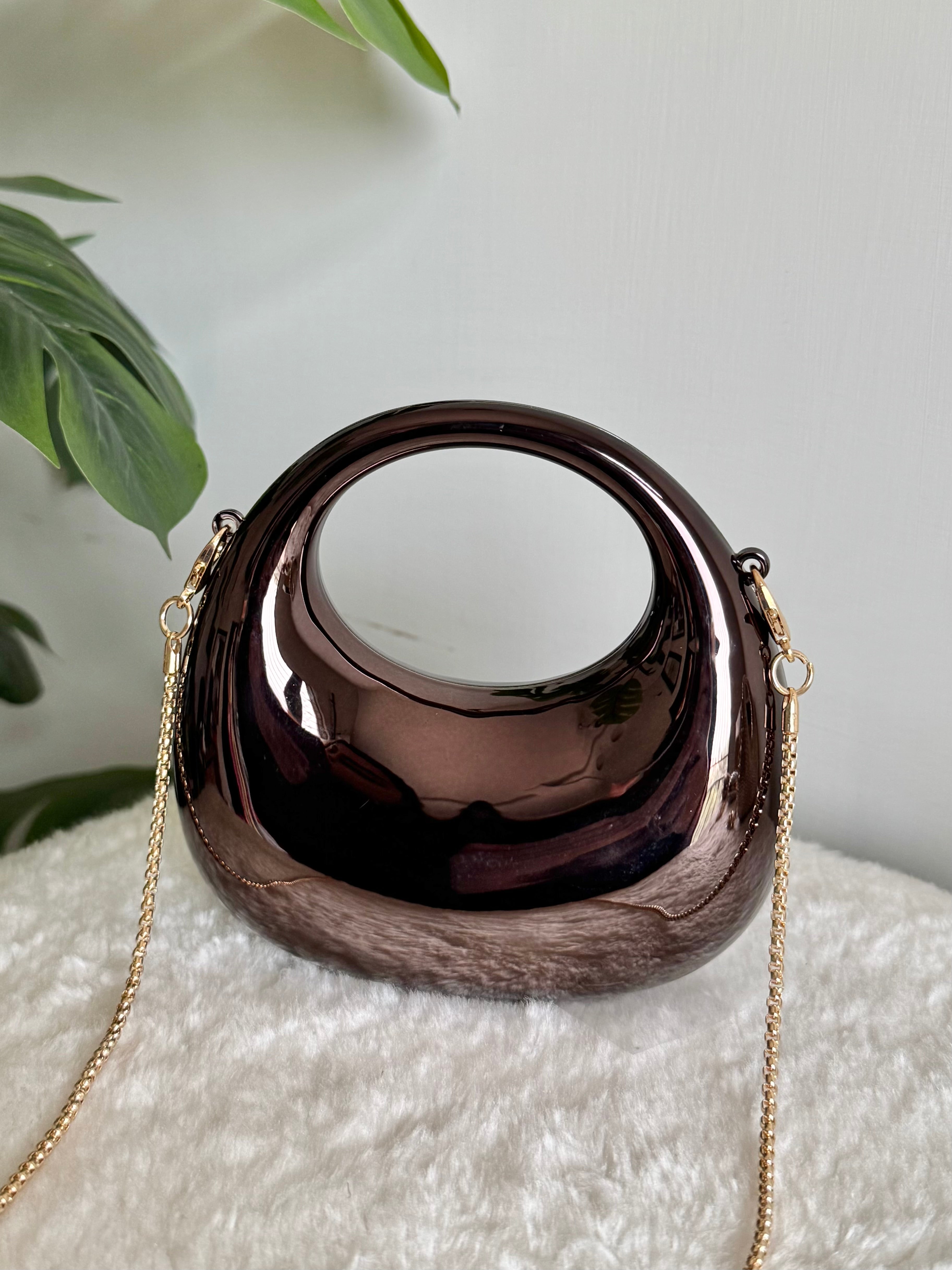 Viral Metallic Clutch with Chain - Mini Black