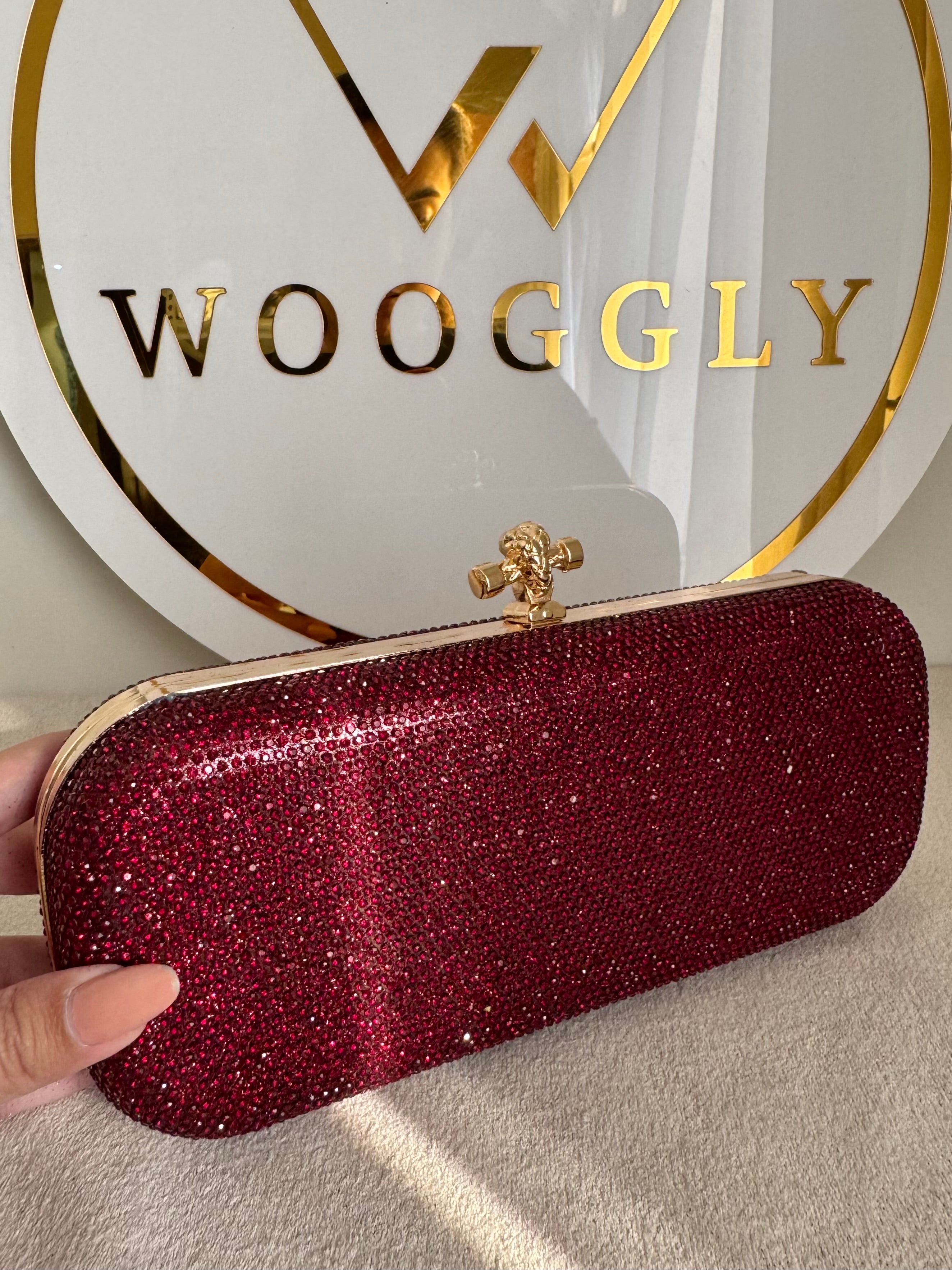 Bottega Shimmer Clutch - Maroon with Chain