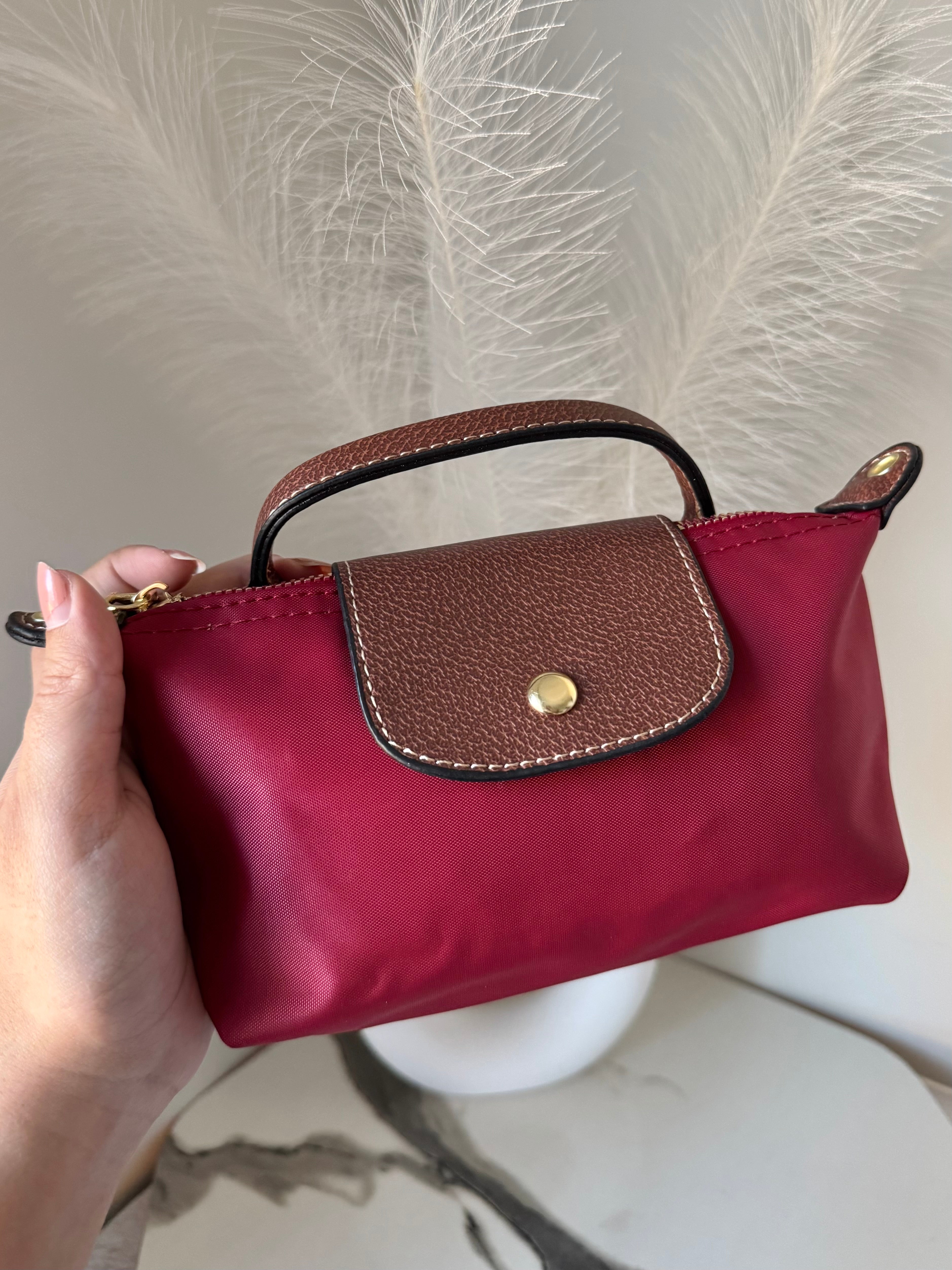 Longchamp Crossbody Bag with Strap - Small Maroon (NO LOGO)