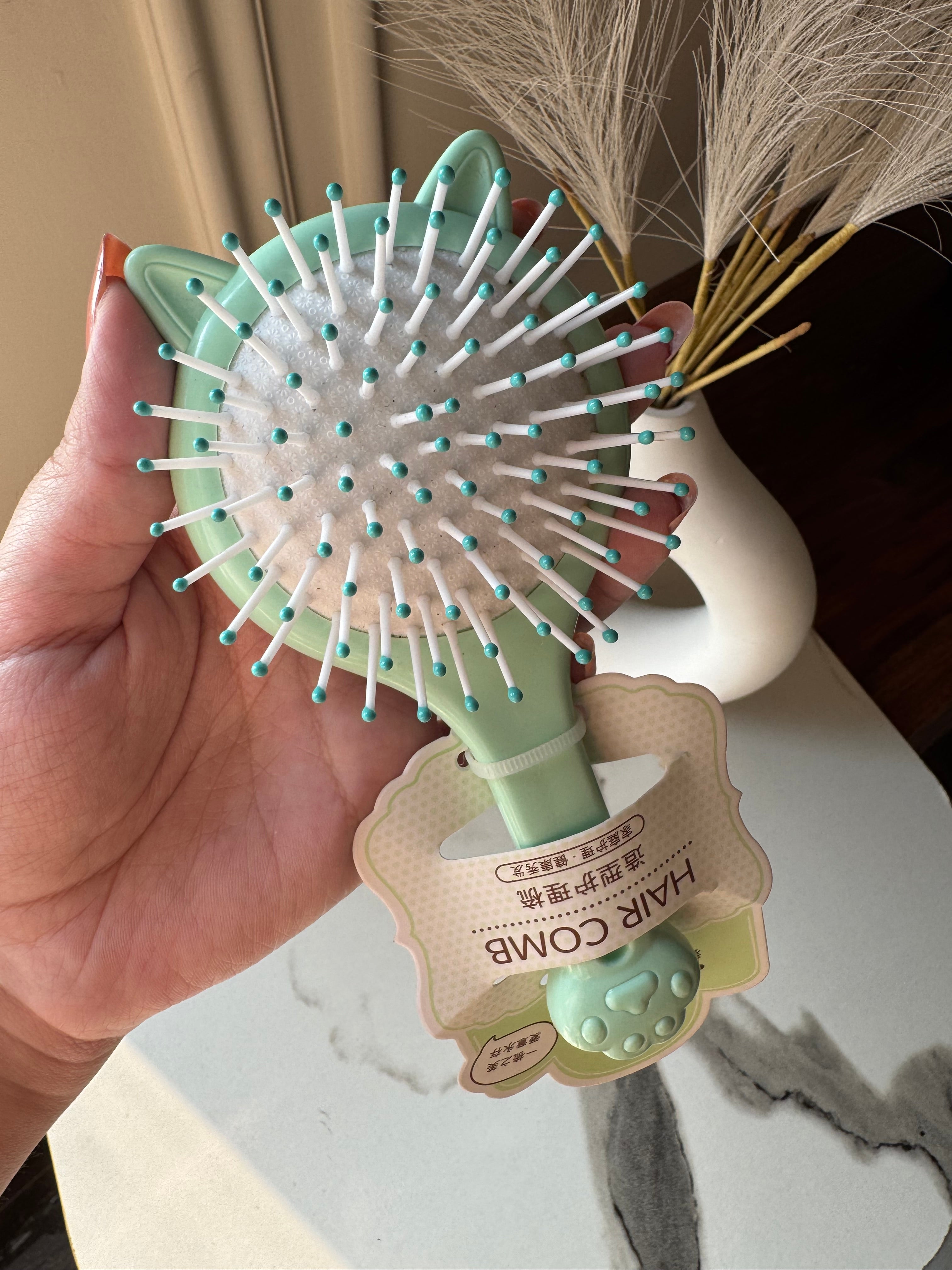 Kids Softest Teddy Shape Hair Brush with Mirror (Green)