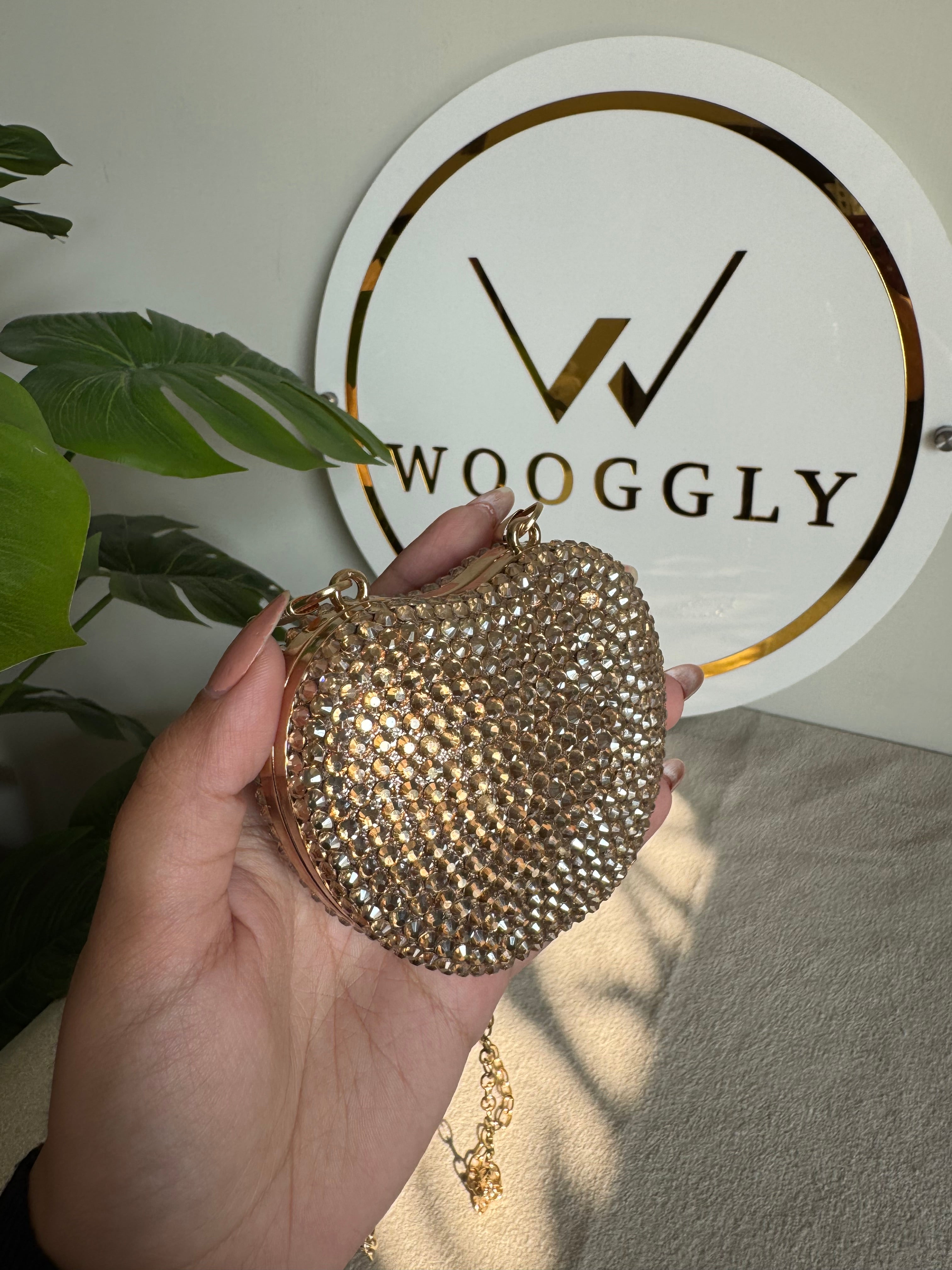 Heart Crystal Clutch with Chain - Mini Gold