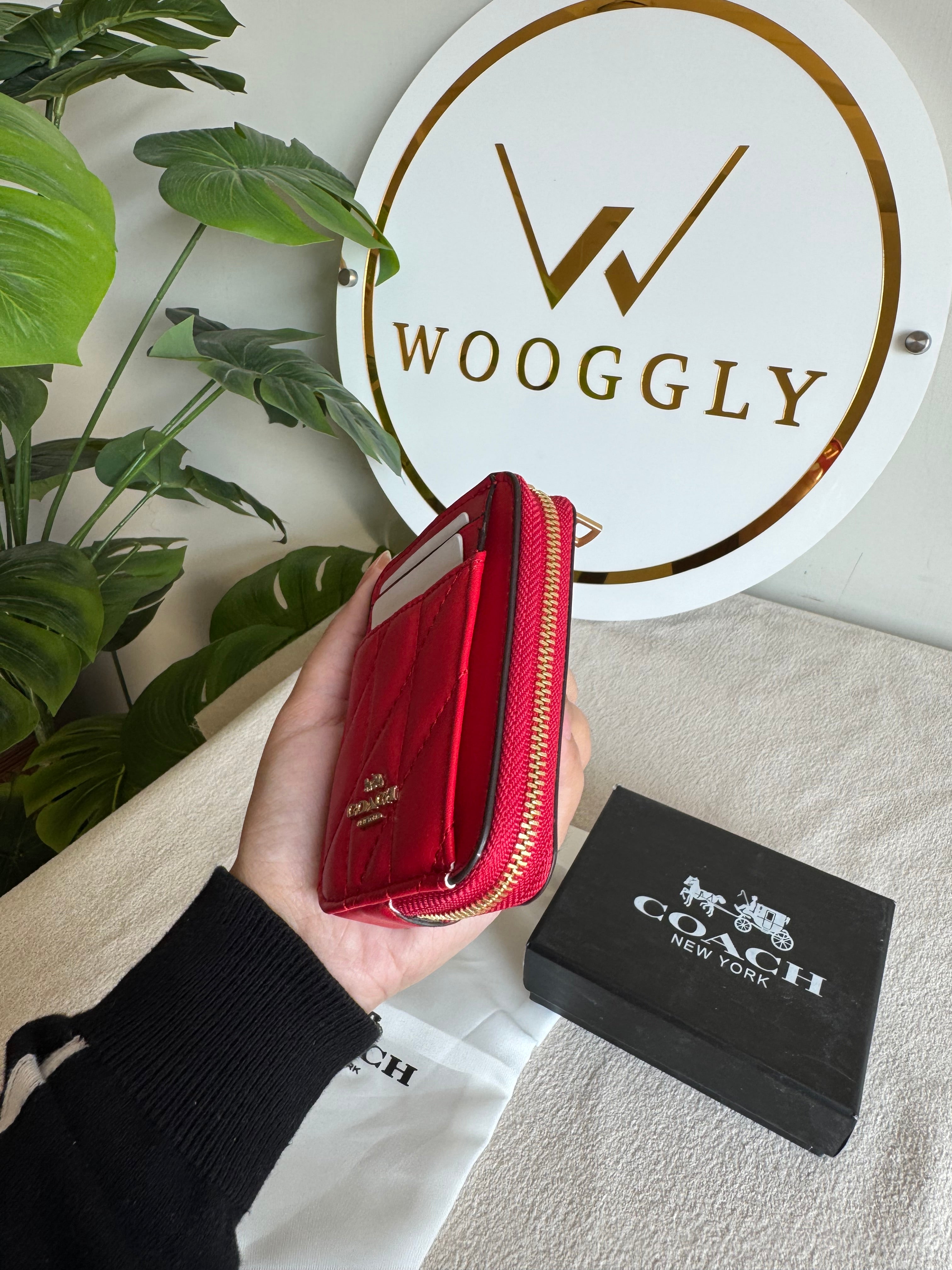 Coach Zip Card Case with Box Packing - Patterned Red
