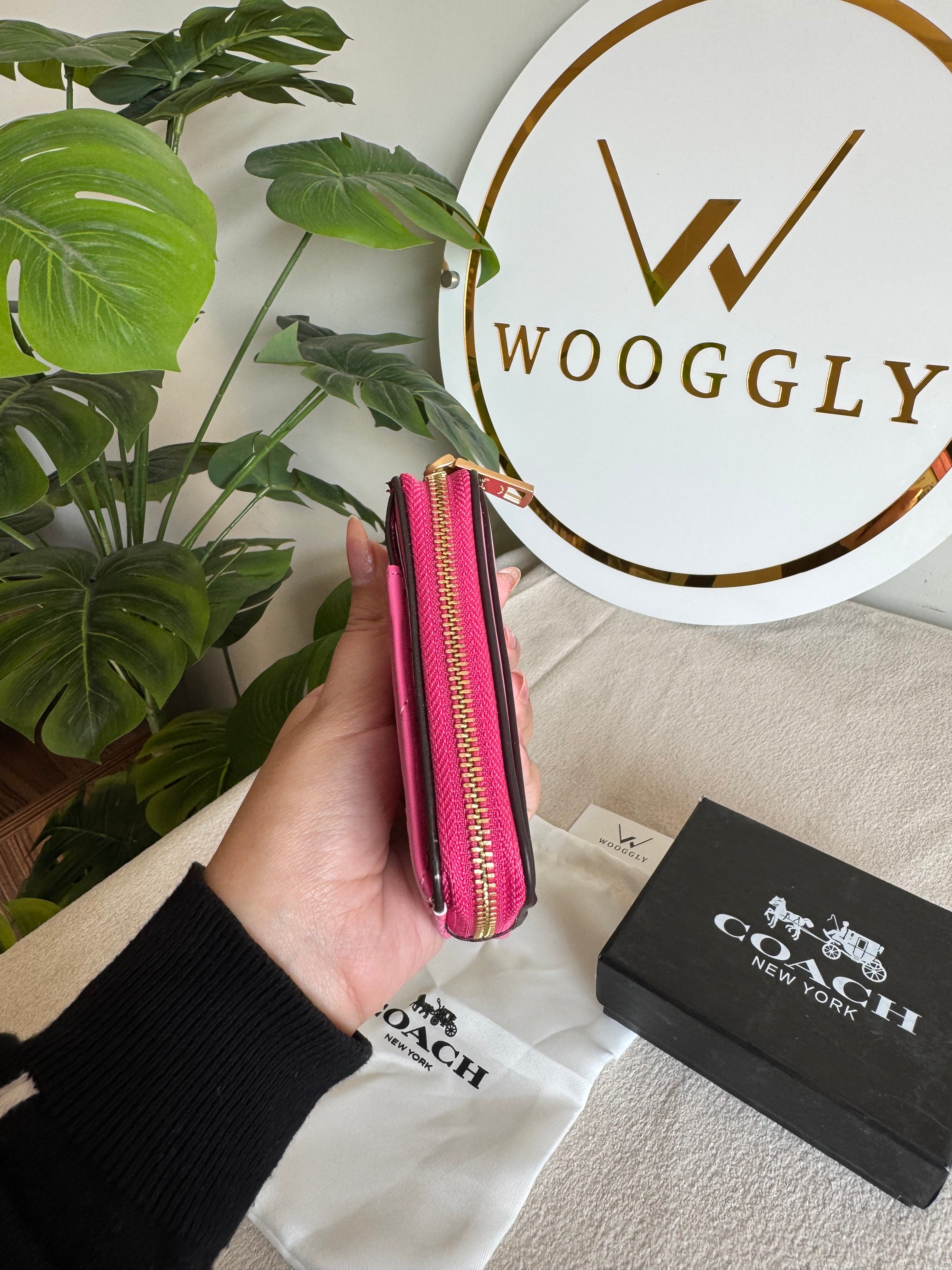 Coach Zip Card Case with Box Packing - Hot Pink