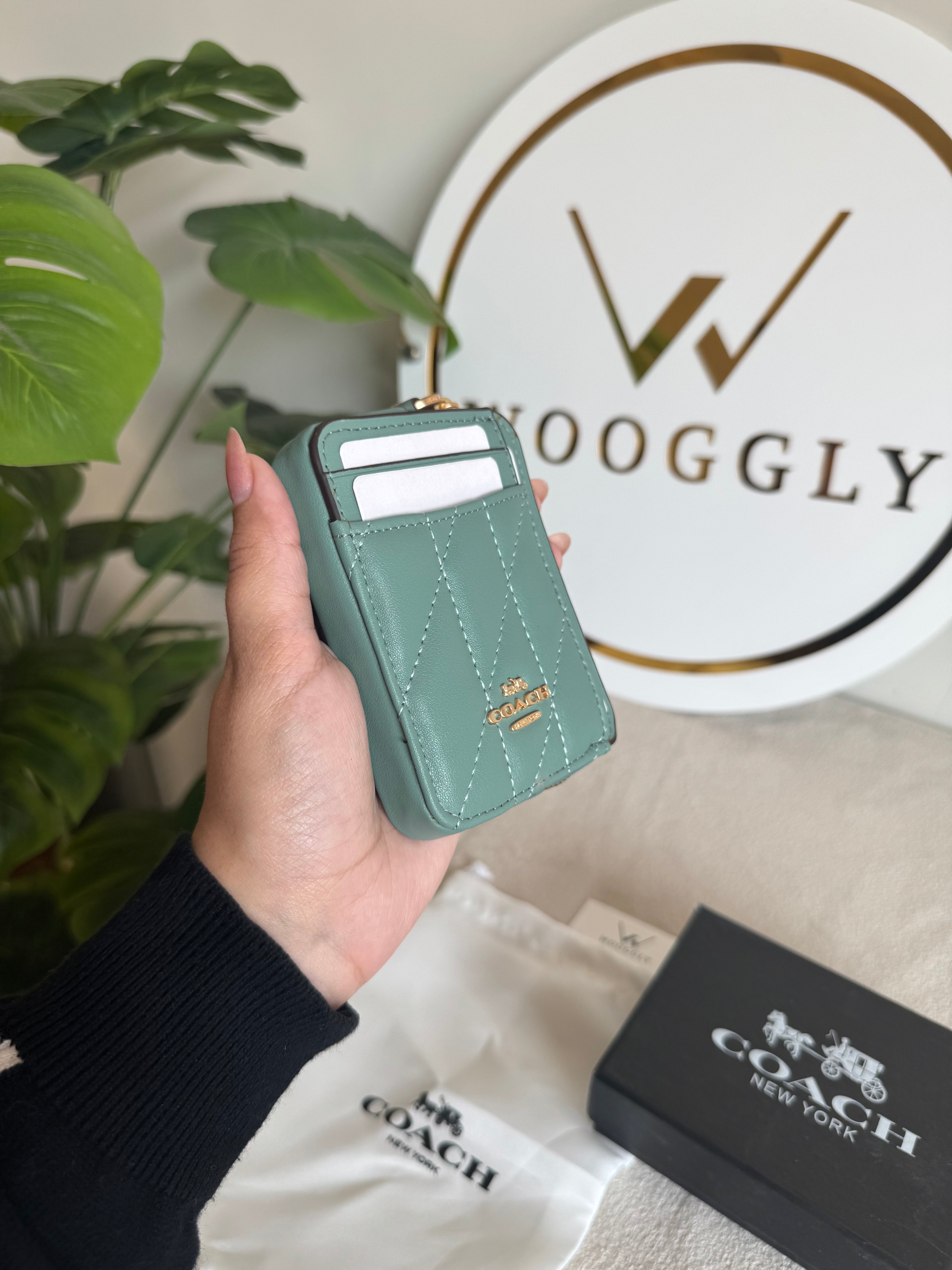 Coach Zip Card Case with Box Packing - Turquoise