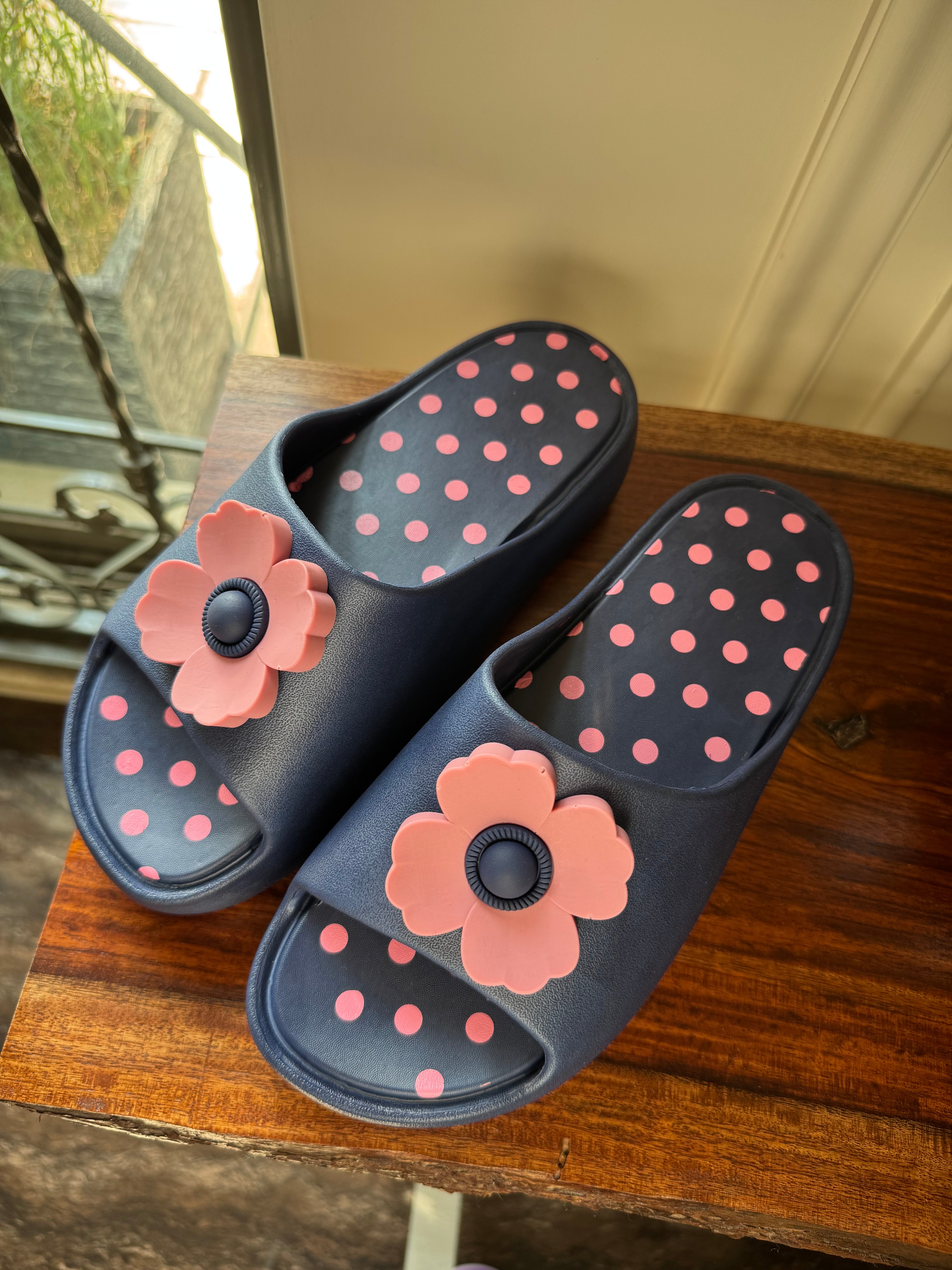 Soft Floral Slides - Blue & Pink