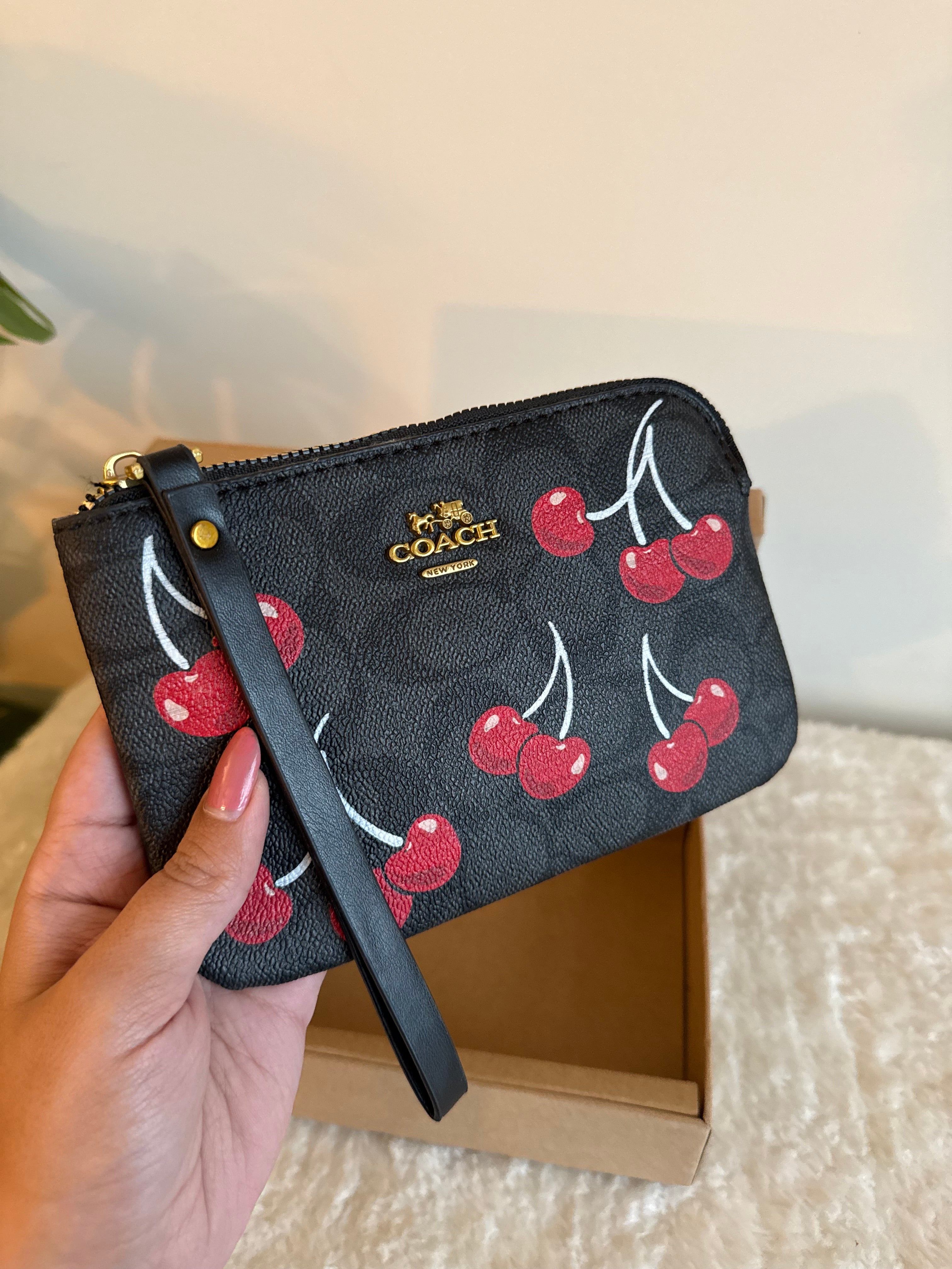 Coach Wristlet Wallet with 2 Charms Gift Set - Black Cherry