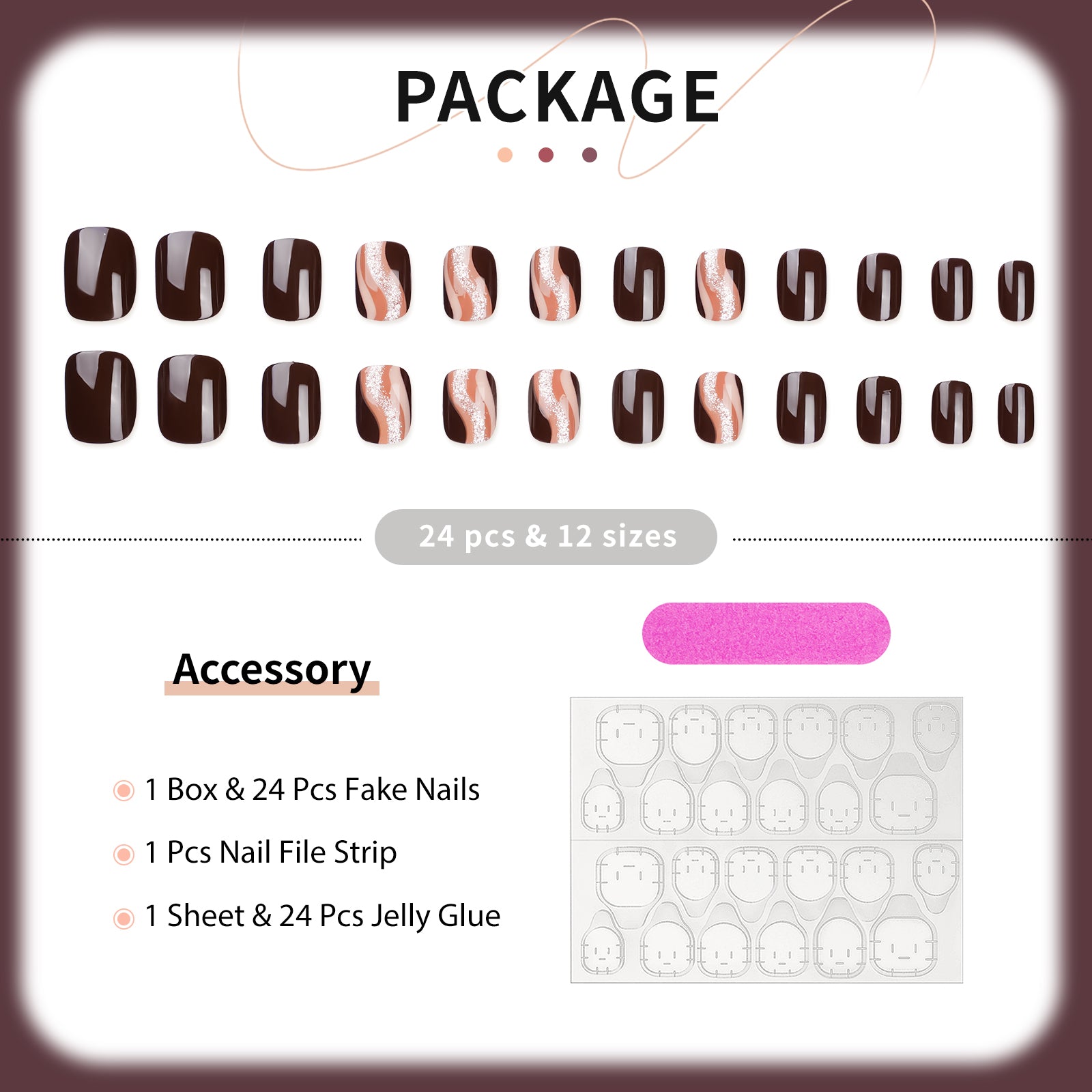 Hearty Press On Nails - 24 Pieces Complete Kit