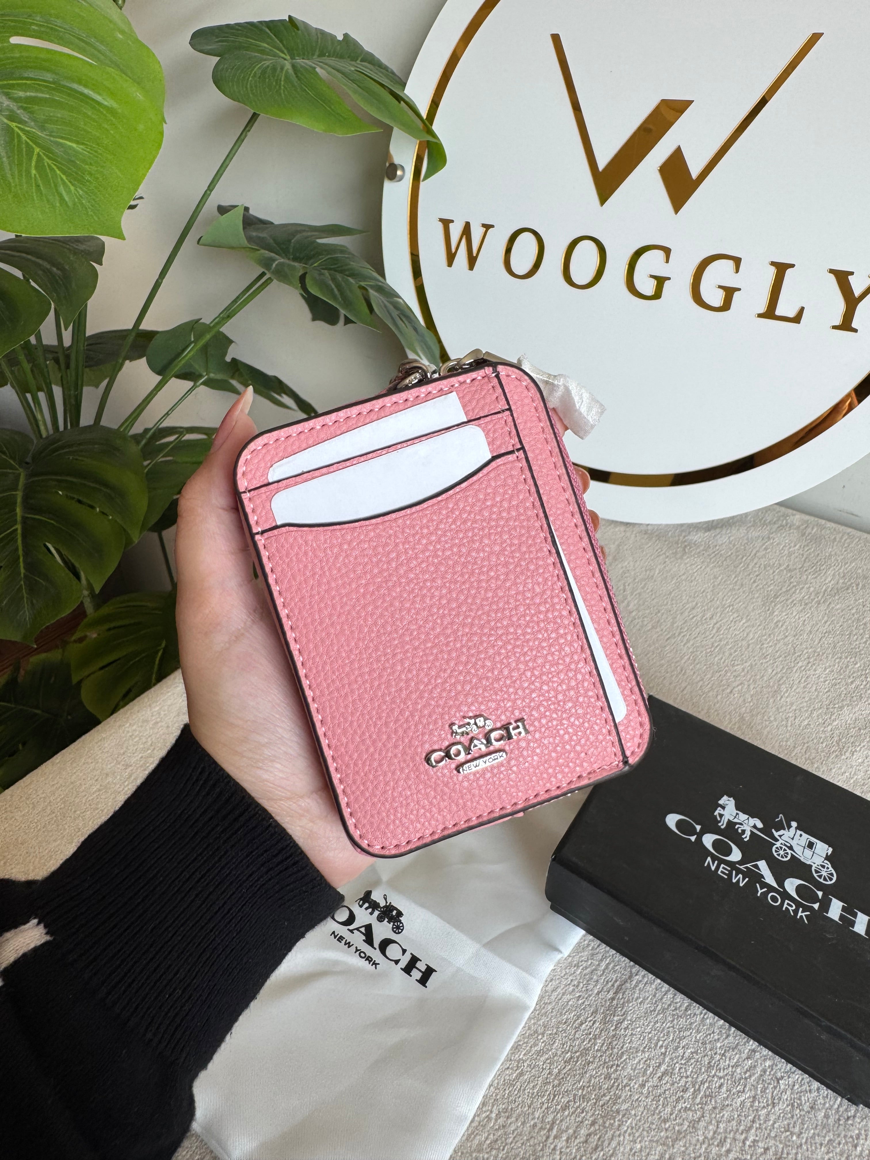 Coach Zip Card Case with Box Packing - Tea Pink