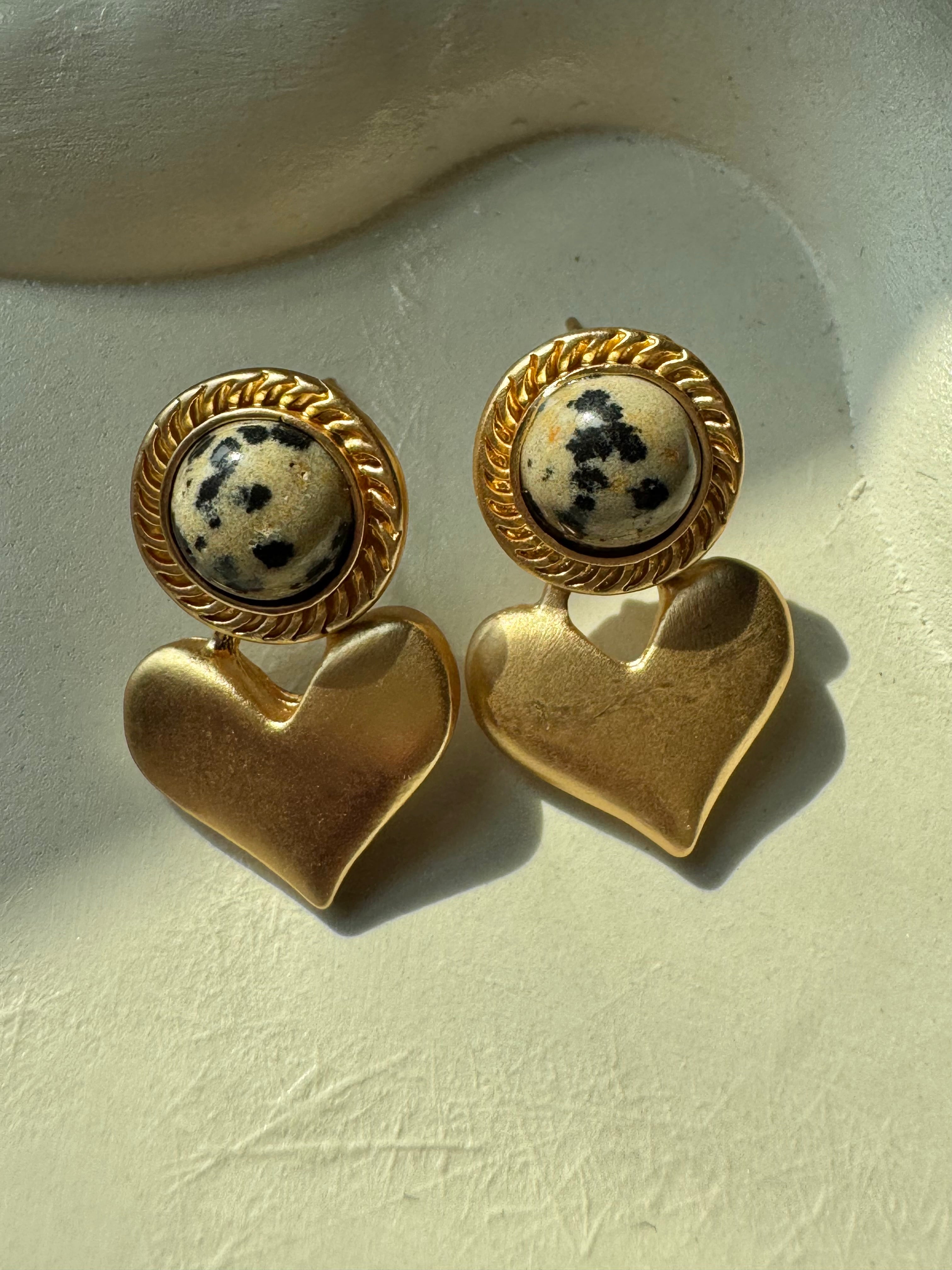 Midnight Heart - Black & Gold Earrings