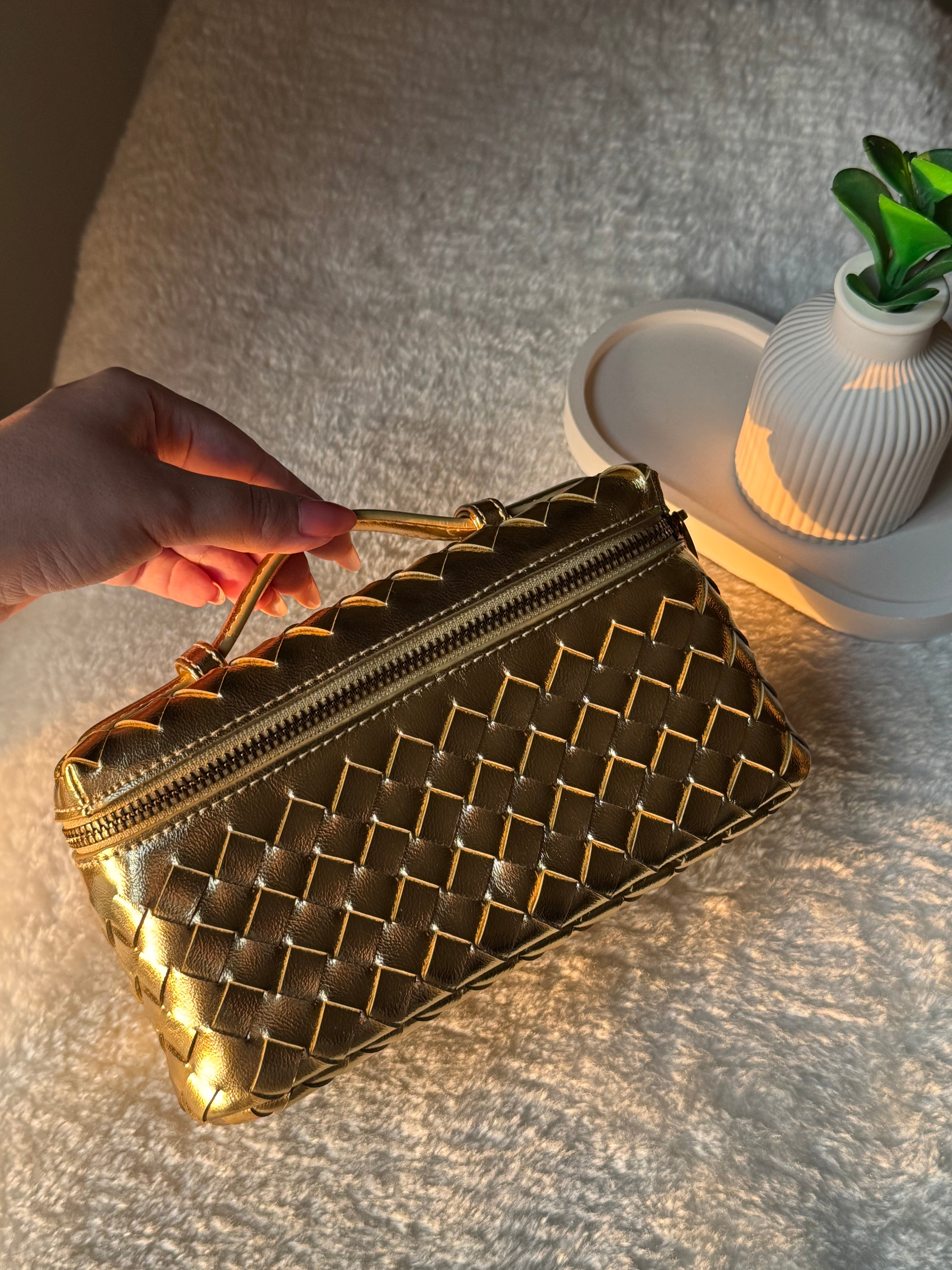 JW Pie Woven Bag with Long Strap (Gold)