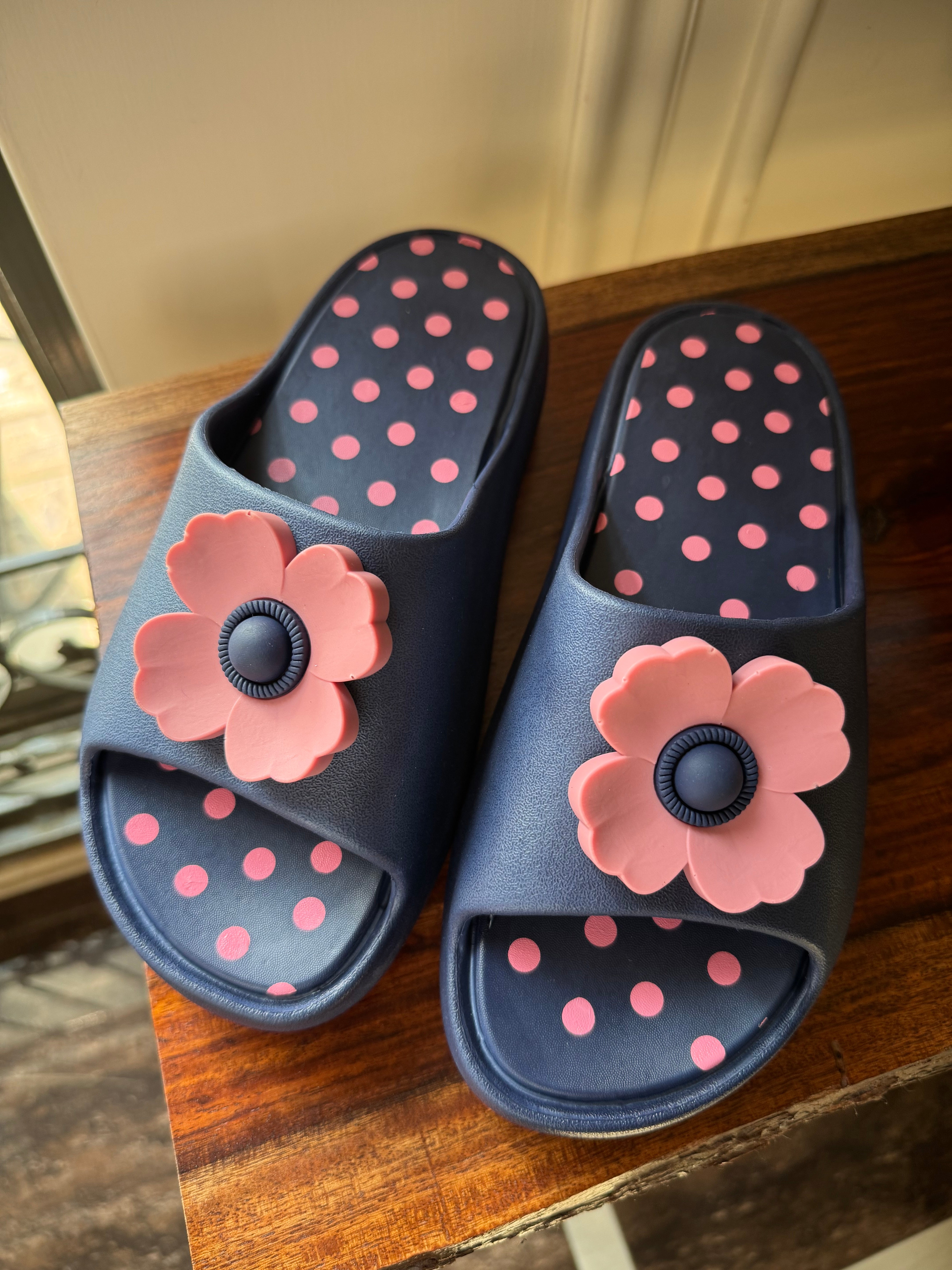 Soft Floral Slides - Blue & Pink