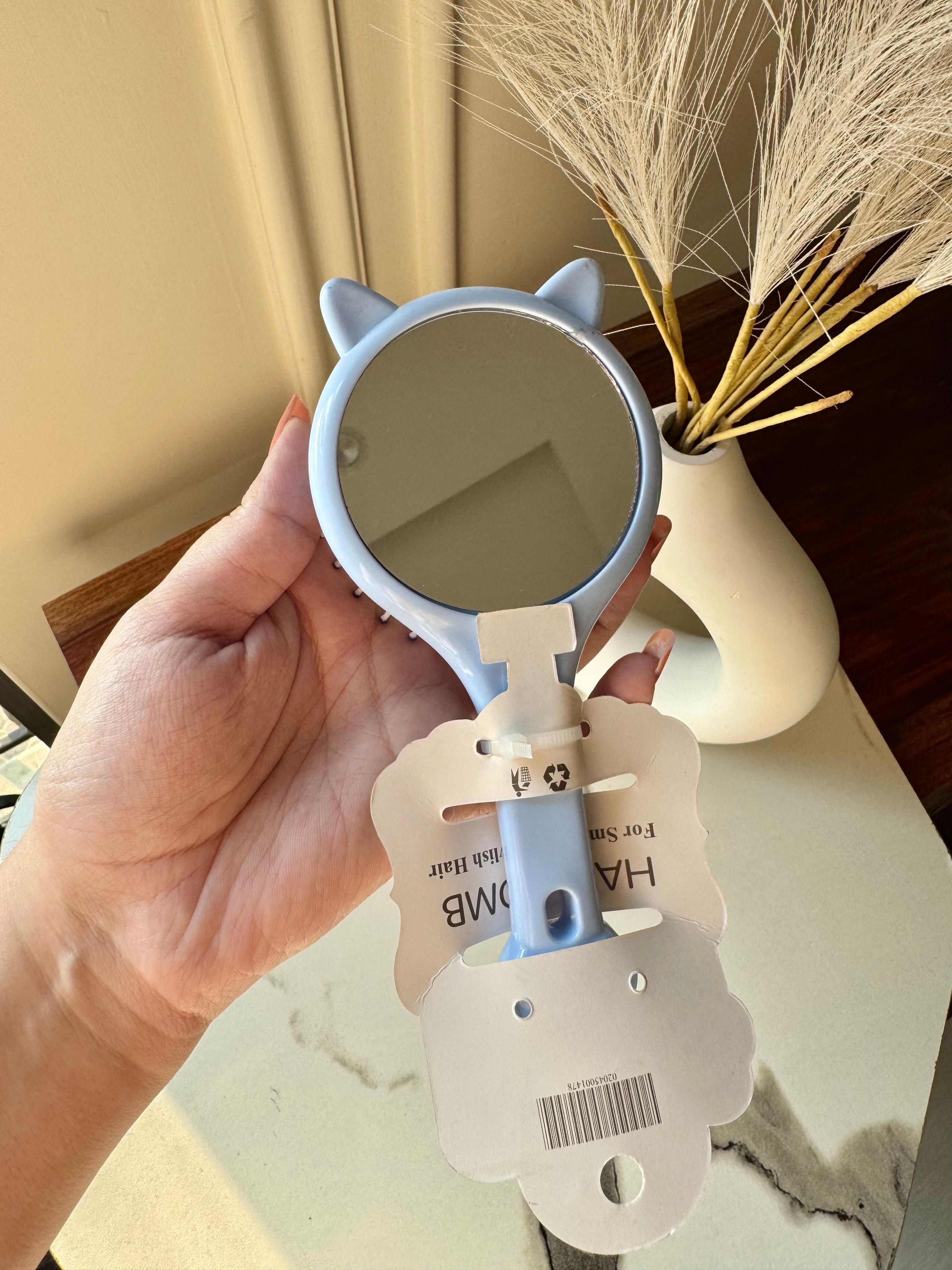 Kids Softest Teddy Shape Hair Brush with Mirror (Blue)