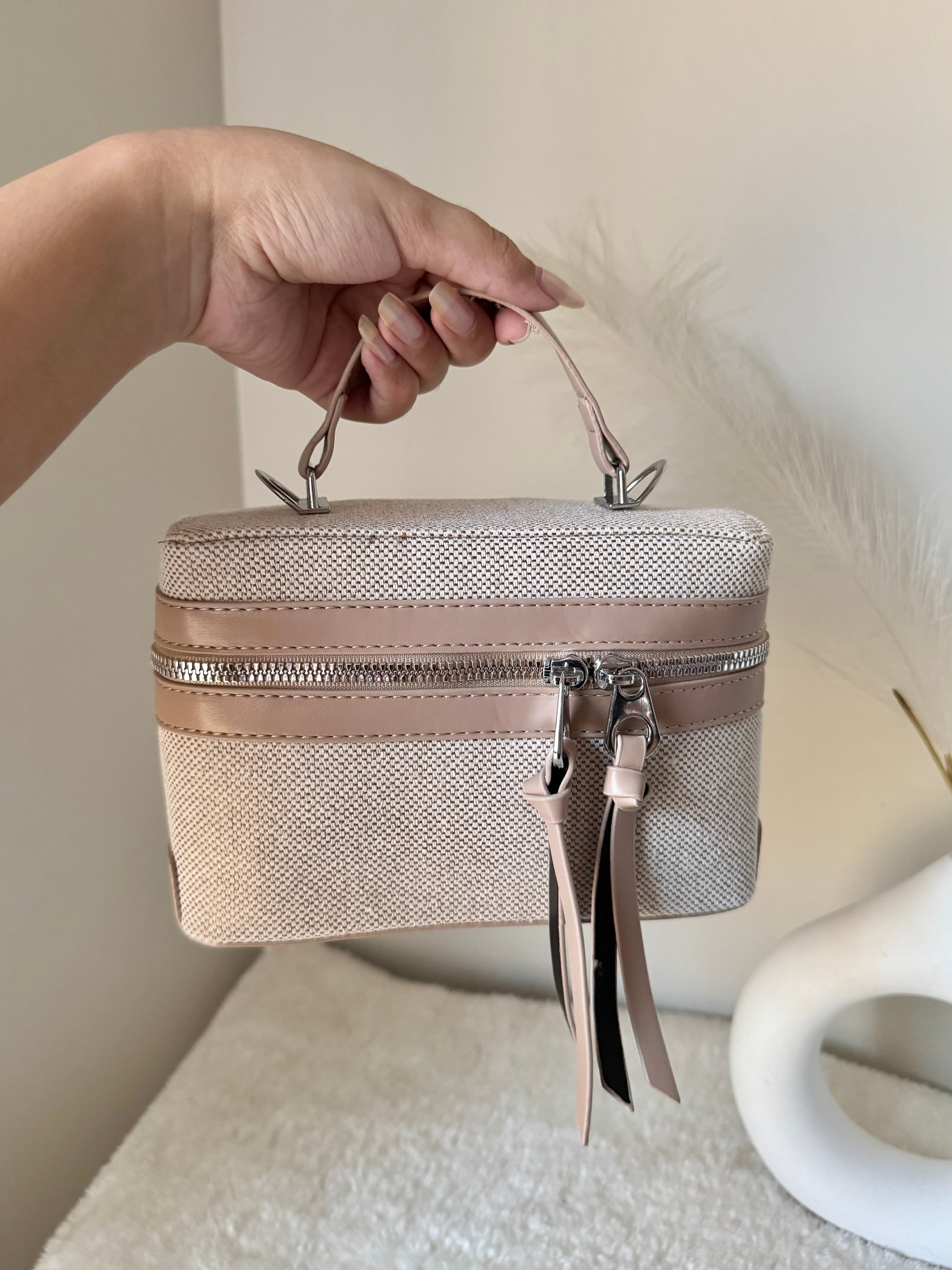 ZARA Inspired Box Bag - Beige with Long Strap