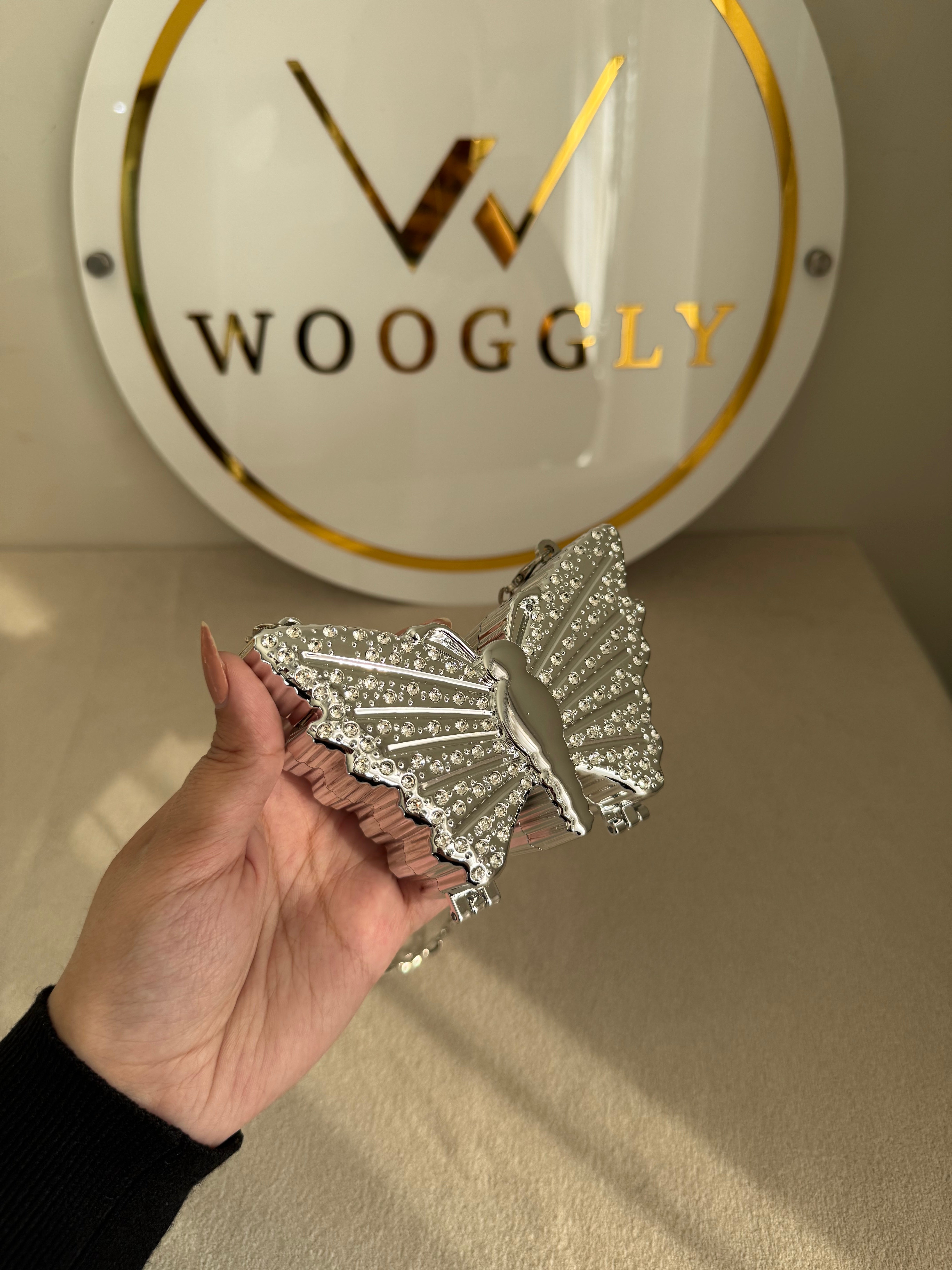 Glam Butterfly Clutch with Chain - Mini Silver