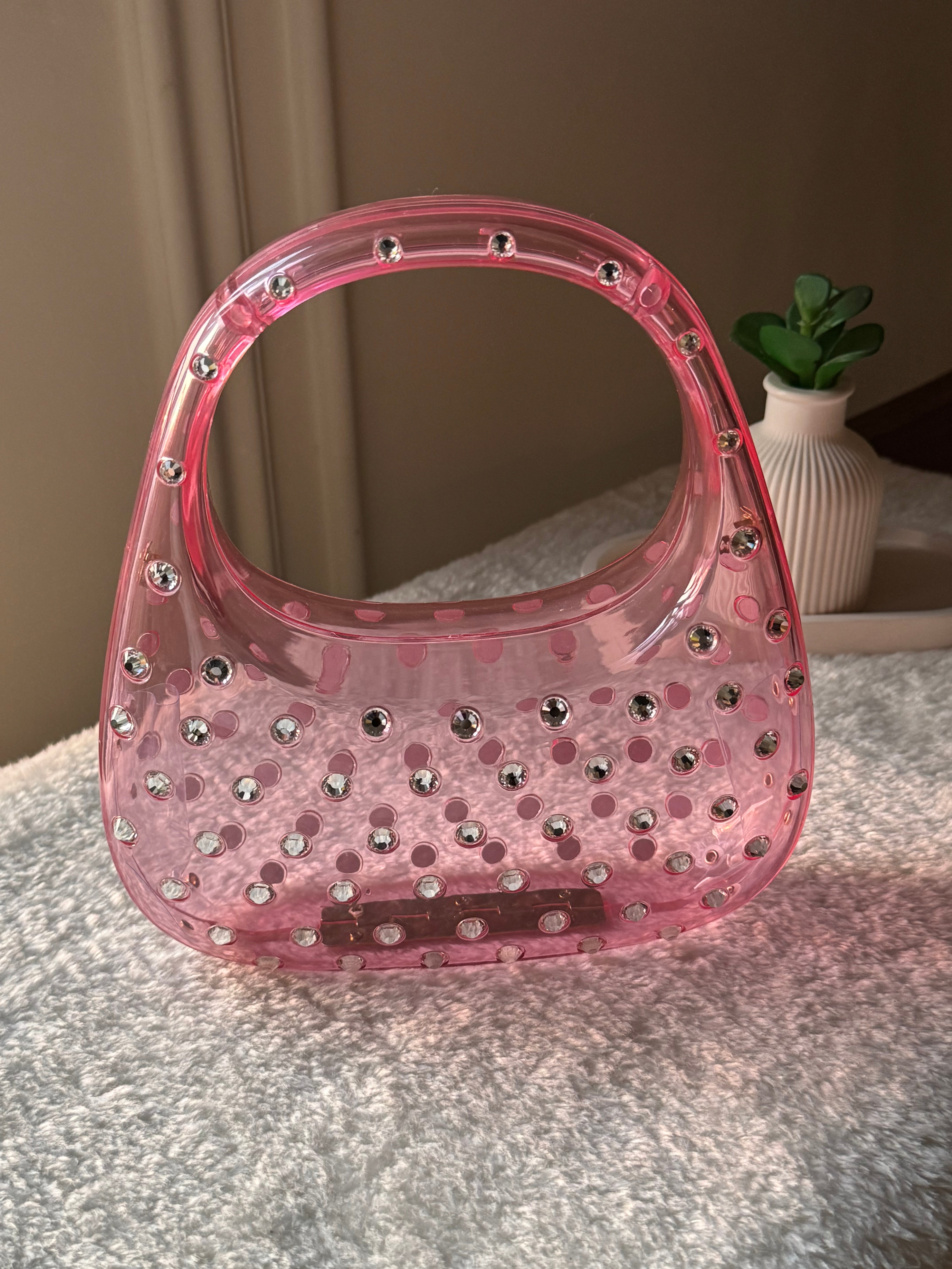 Glimmer Clutch (Pink) with Long Chain