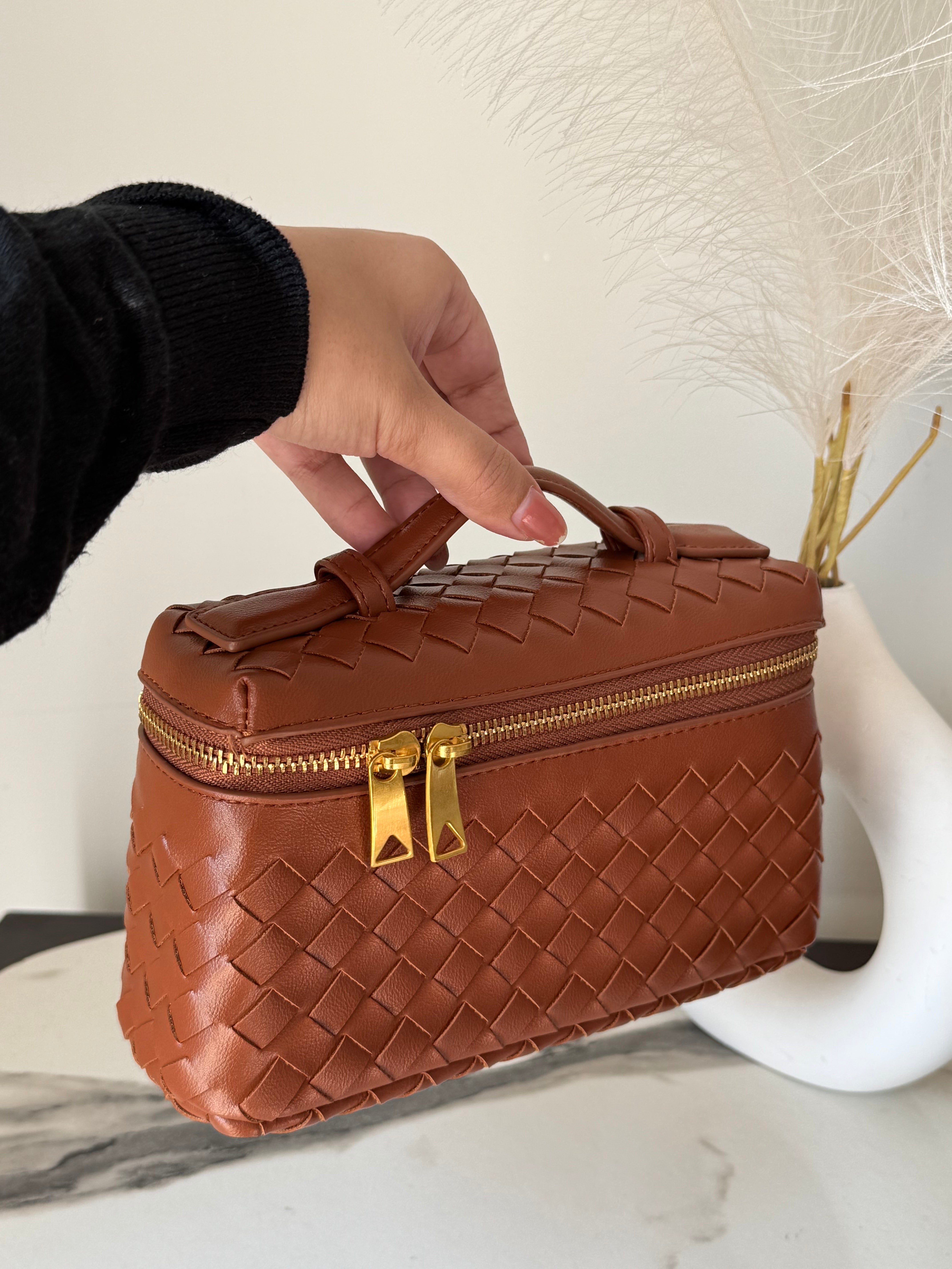 JW Pie Woven Bag with Long Strap (Brown)