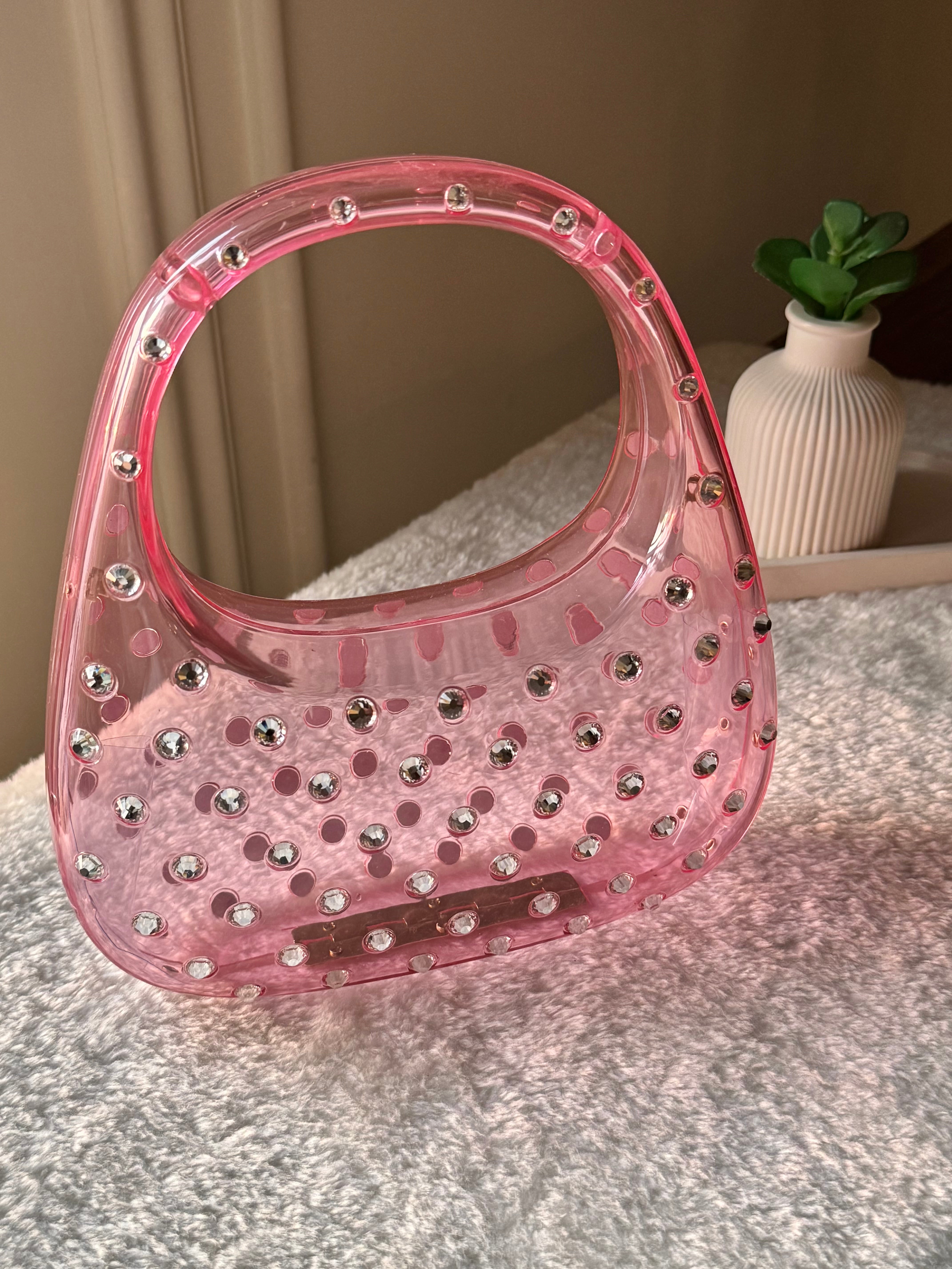 Glimmer Clutch (Pink) with Long Chain