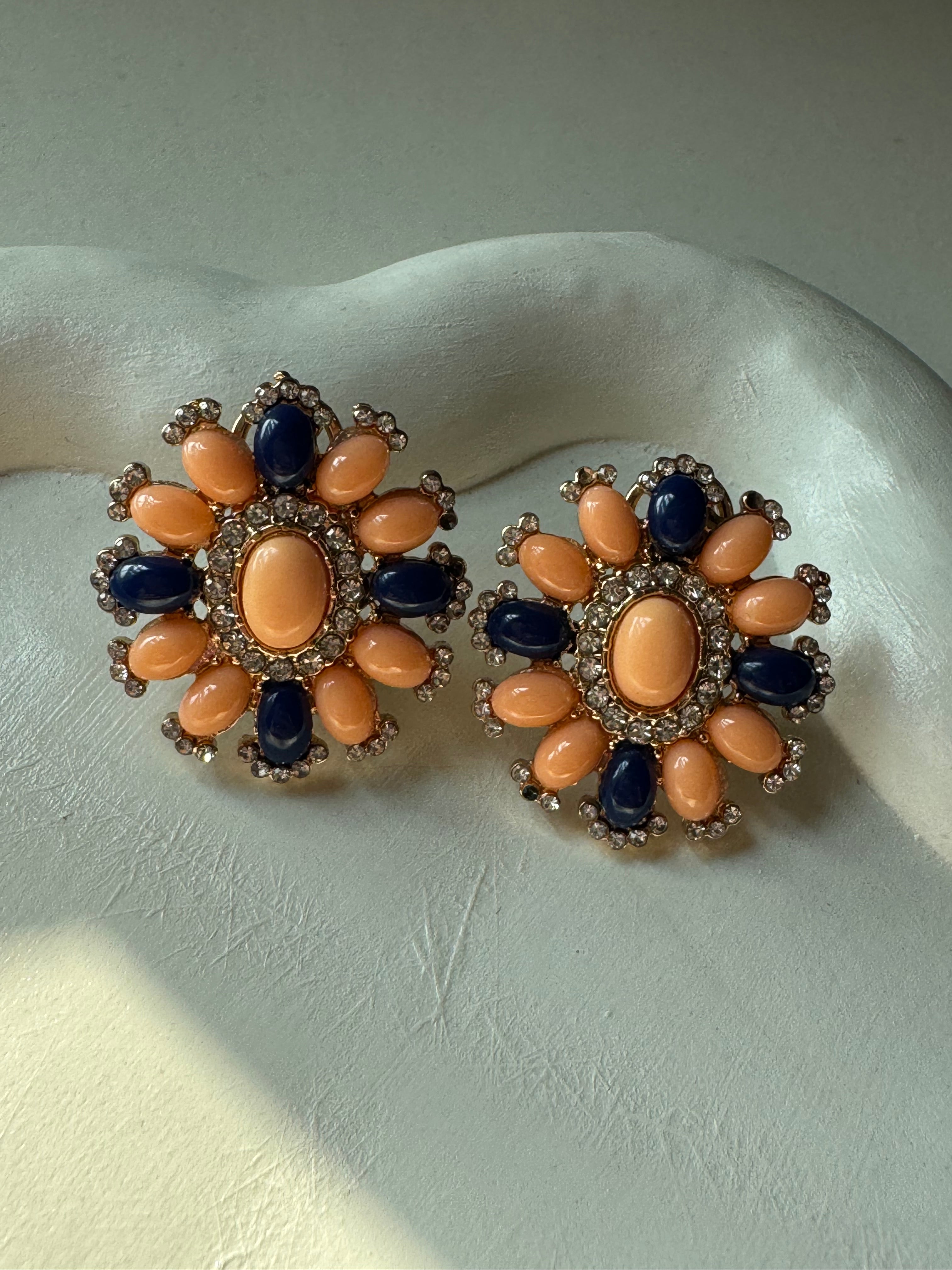 Viva Vibrance Earrings - Peach Deep Blue