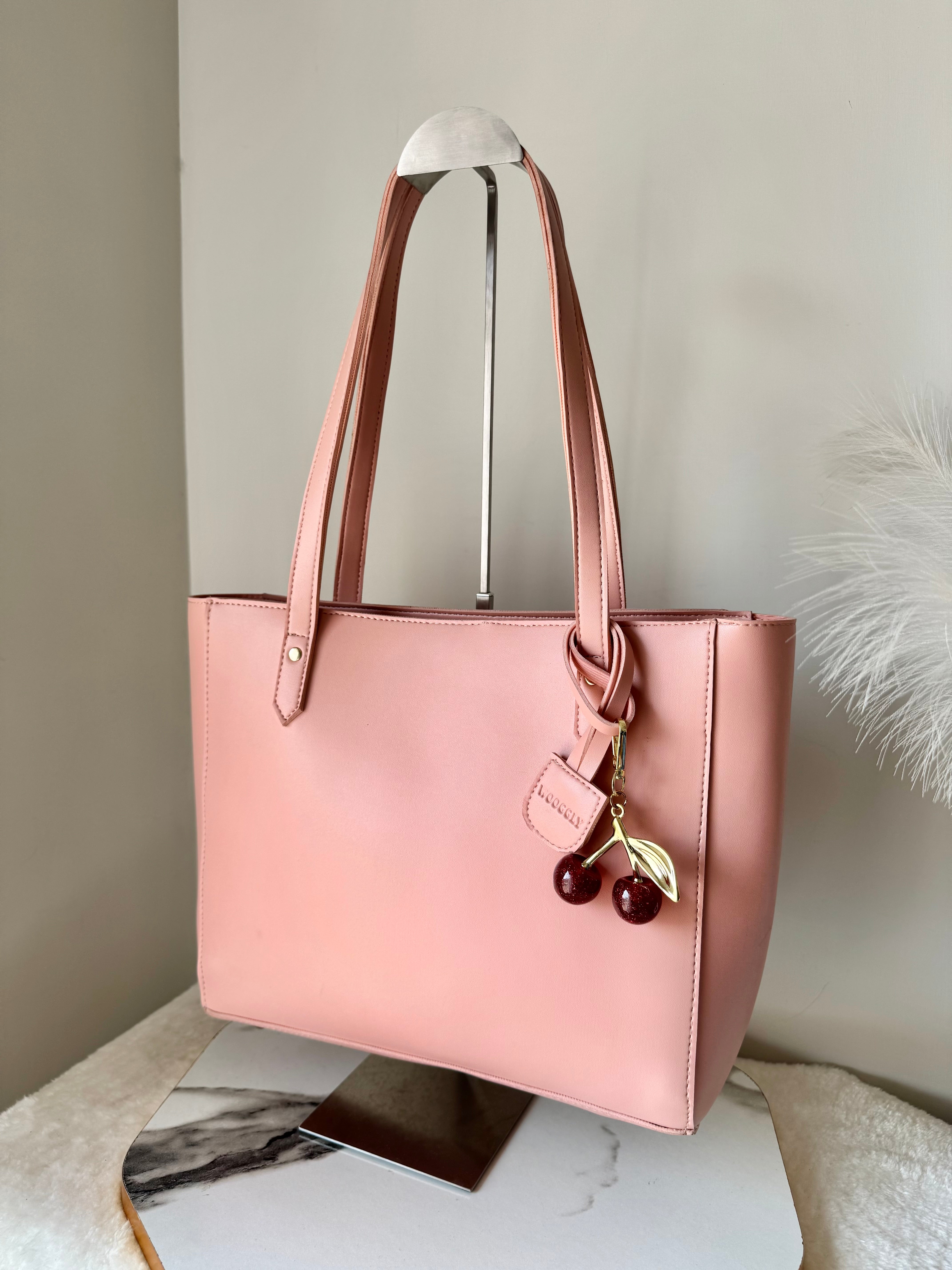 Wooggly Signature Tote Bag with Cherry Charm - Pink