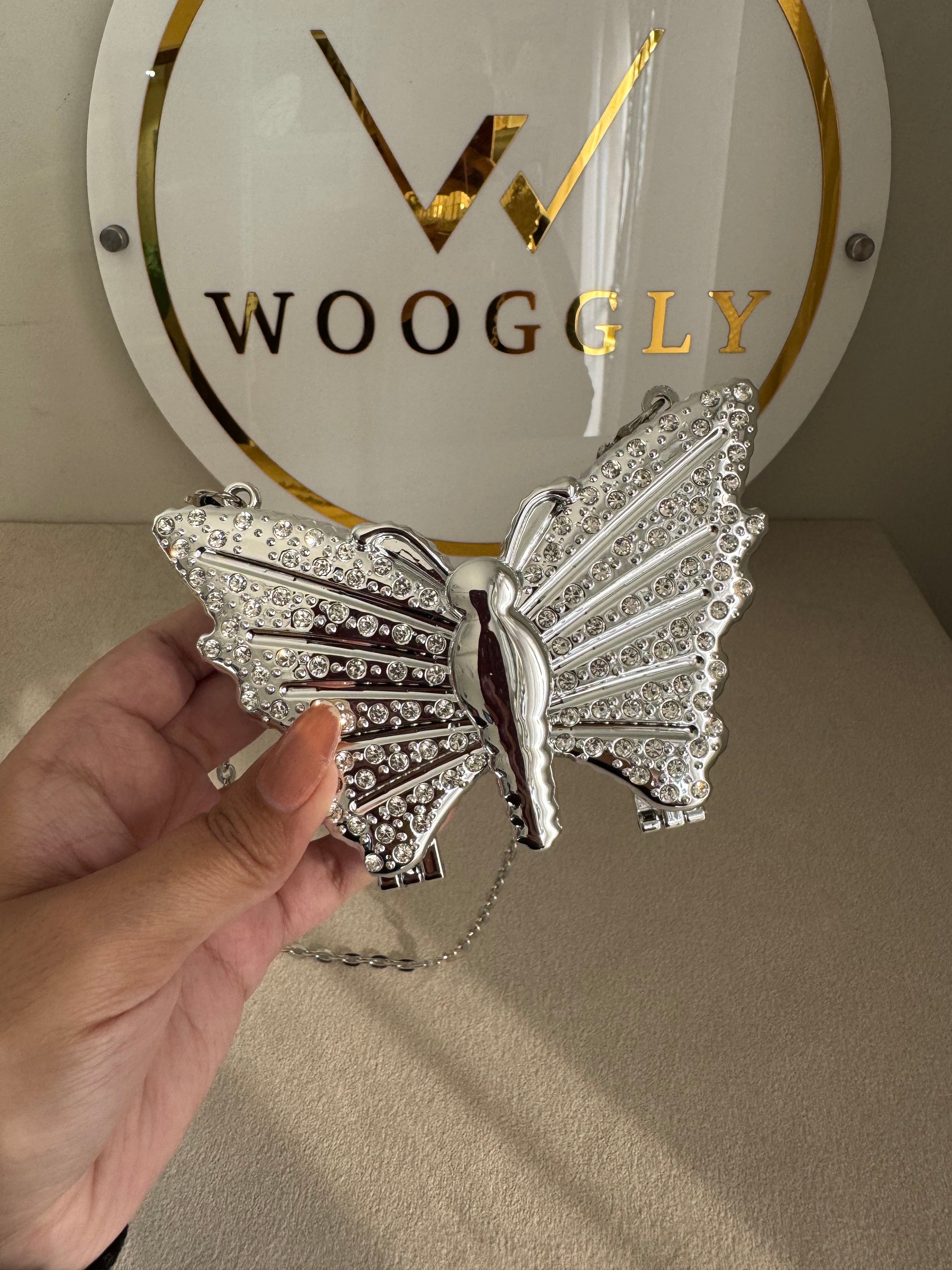 Glam Butterfly Clutch with Chain - Mini Silver